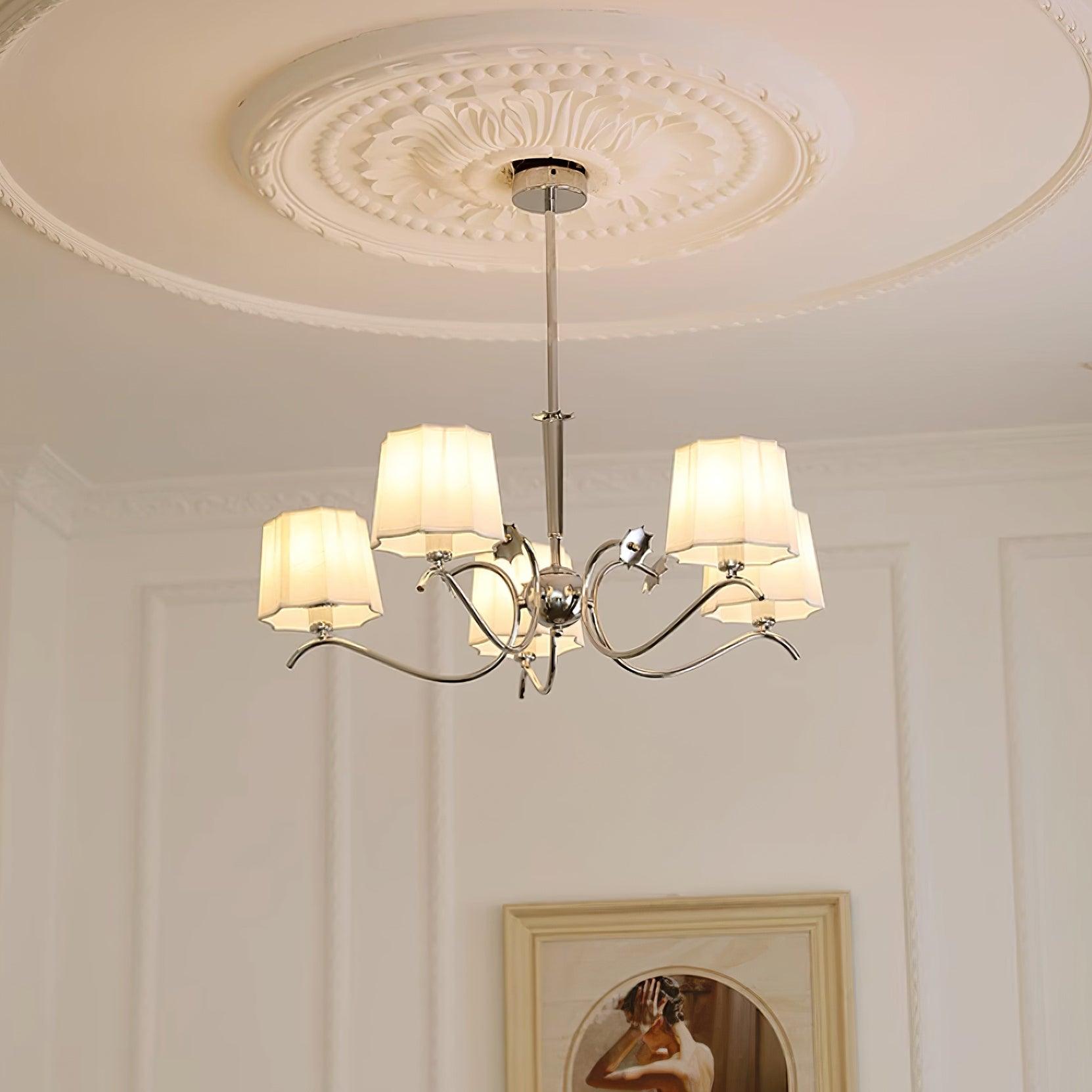 Rockville Chandelier Fabric Shades Nickel Curved Arms Elegant - Letslighting