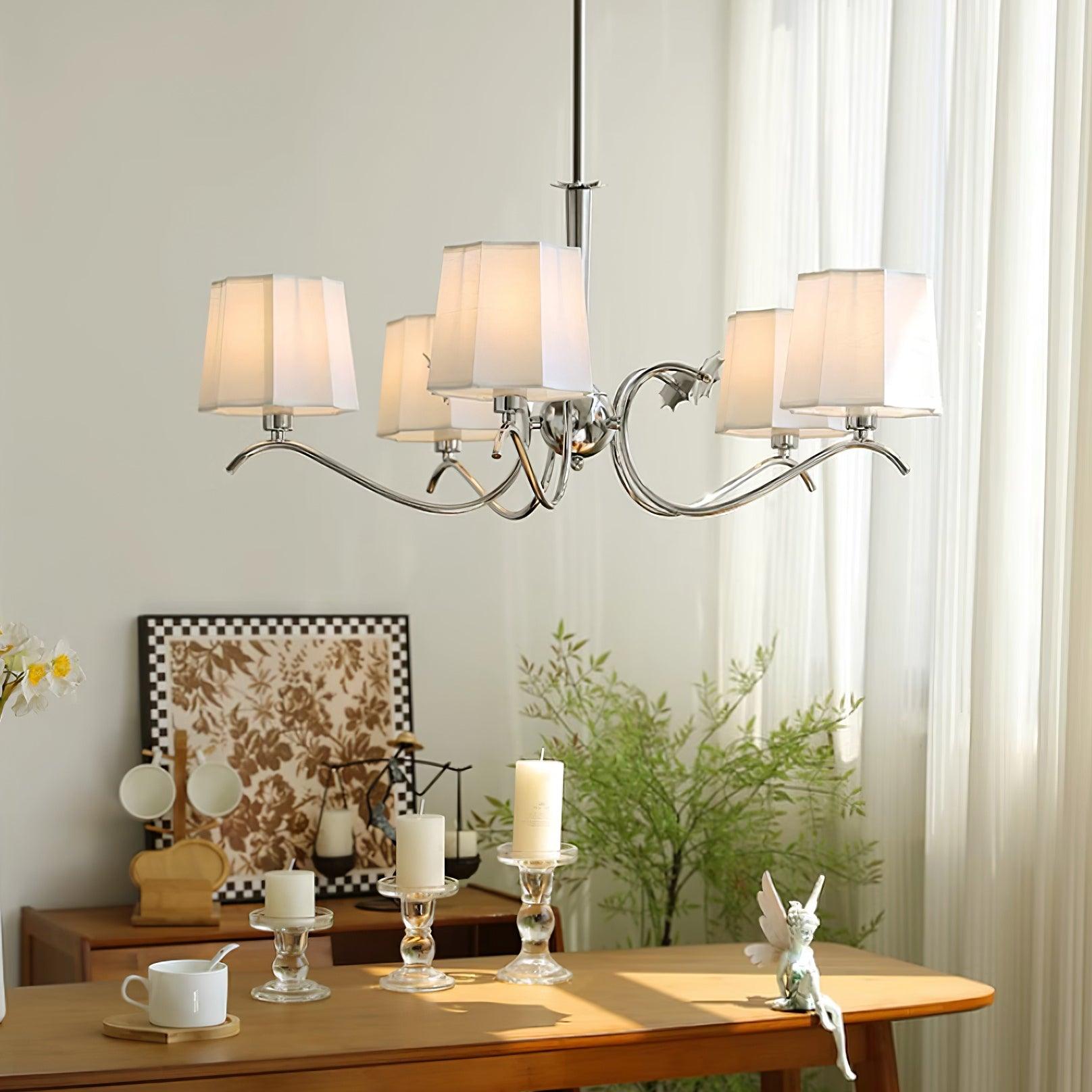 Rockville Chandelier Fabric Shades Nickel Curved Arms Elegant - Letslighting