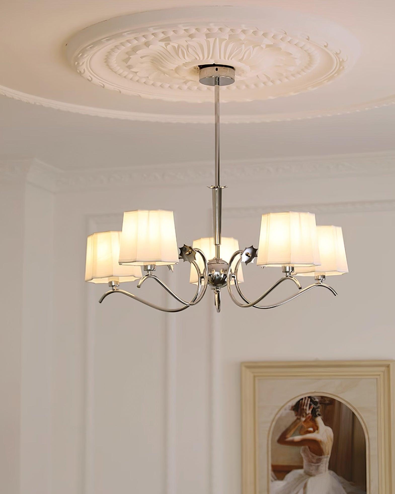 Rockville Chandelier Fabric Shades Nickel Curved Arms Elegant - Letslighting