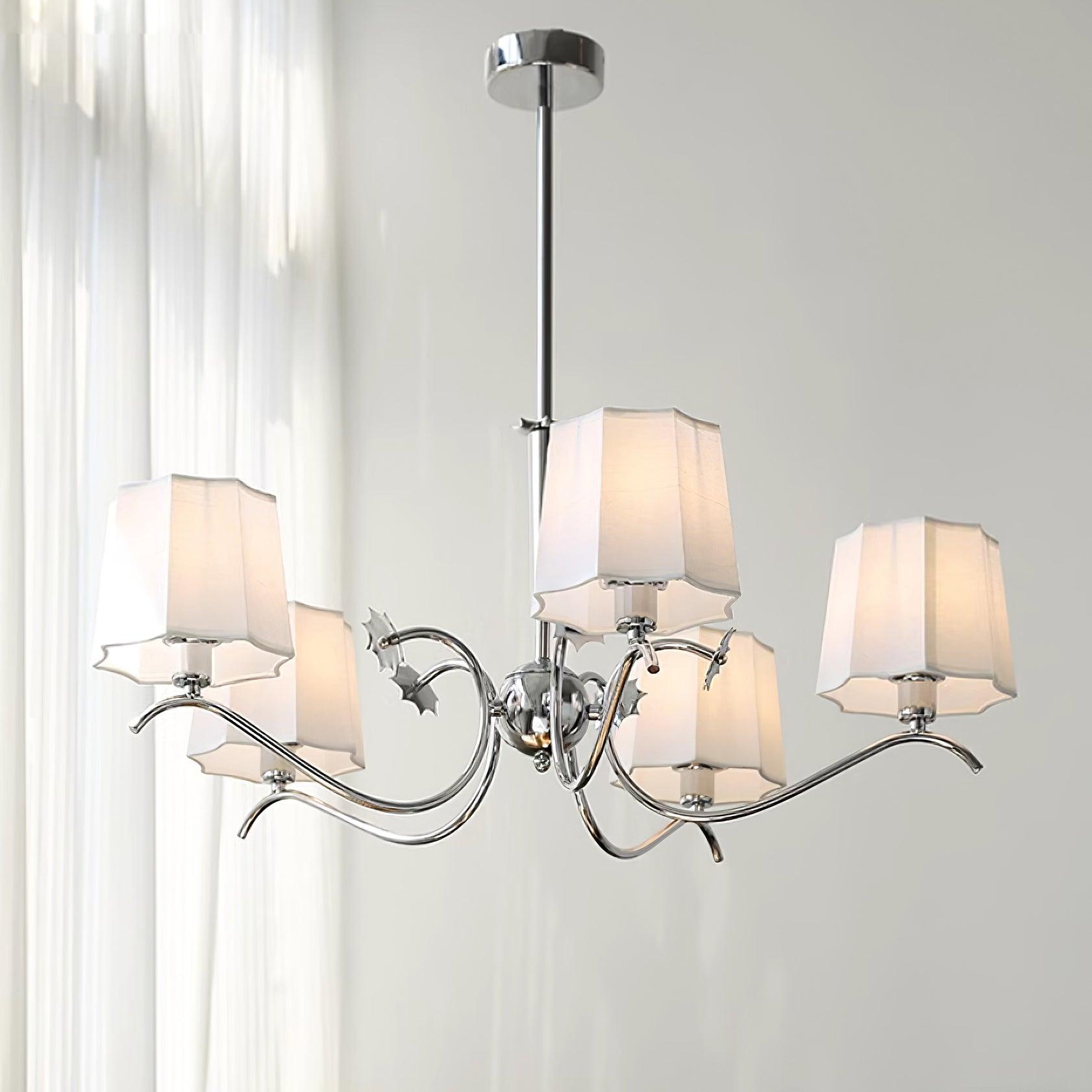 Rockville Chandelier Fabric Shades Nickel Curved Arms Elegant - Letslighting