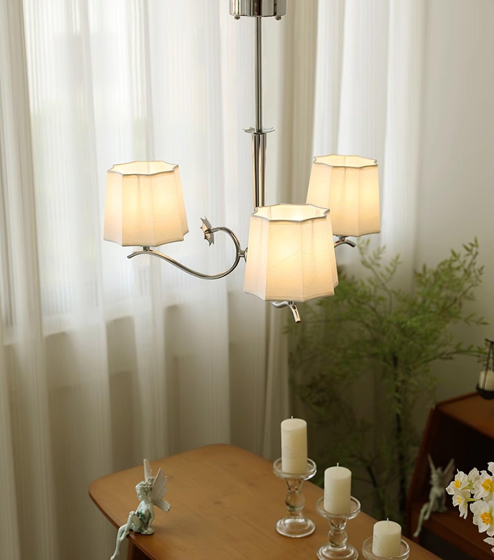 Rockville Chandelier Fabric Shades Nickel Curved Arms Elegant - Letslighting