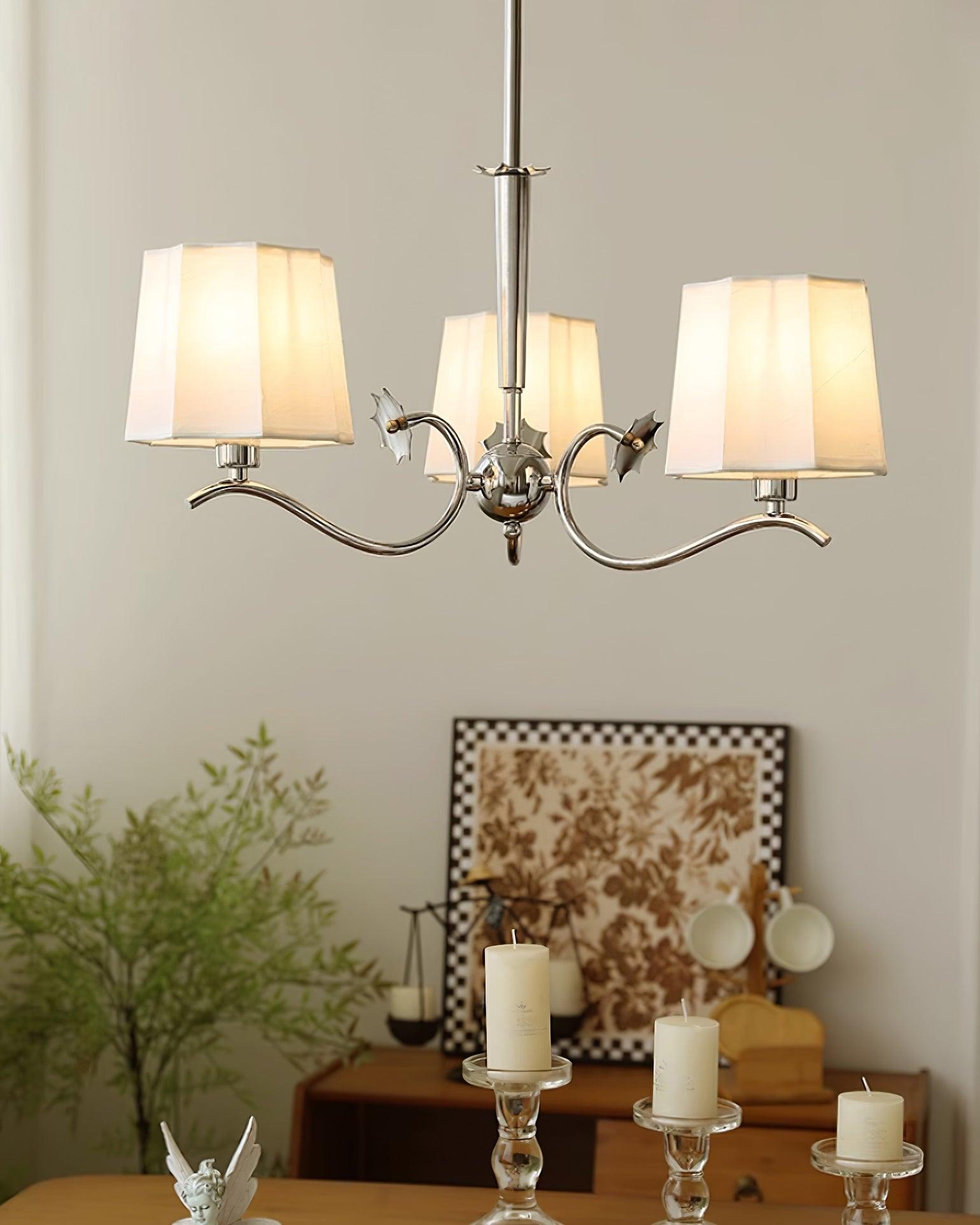 Rockville Chandelier Fabric Shades Nickel Curved Arms Elegant - Letslighting