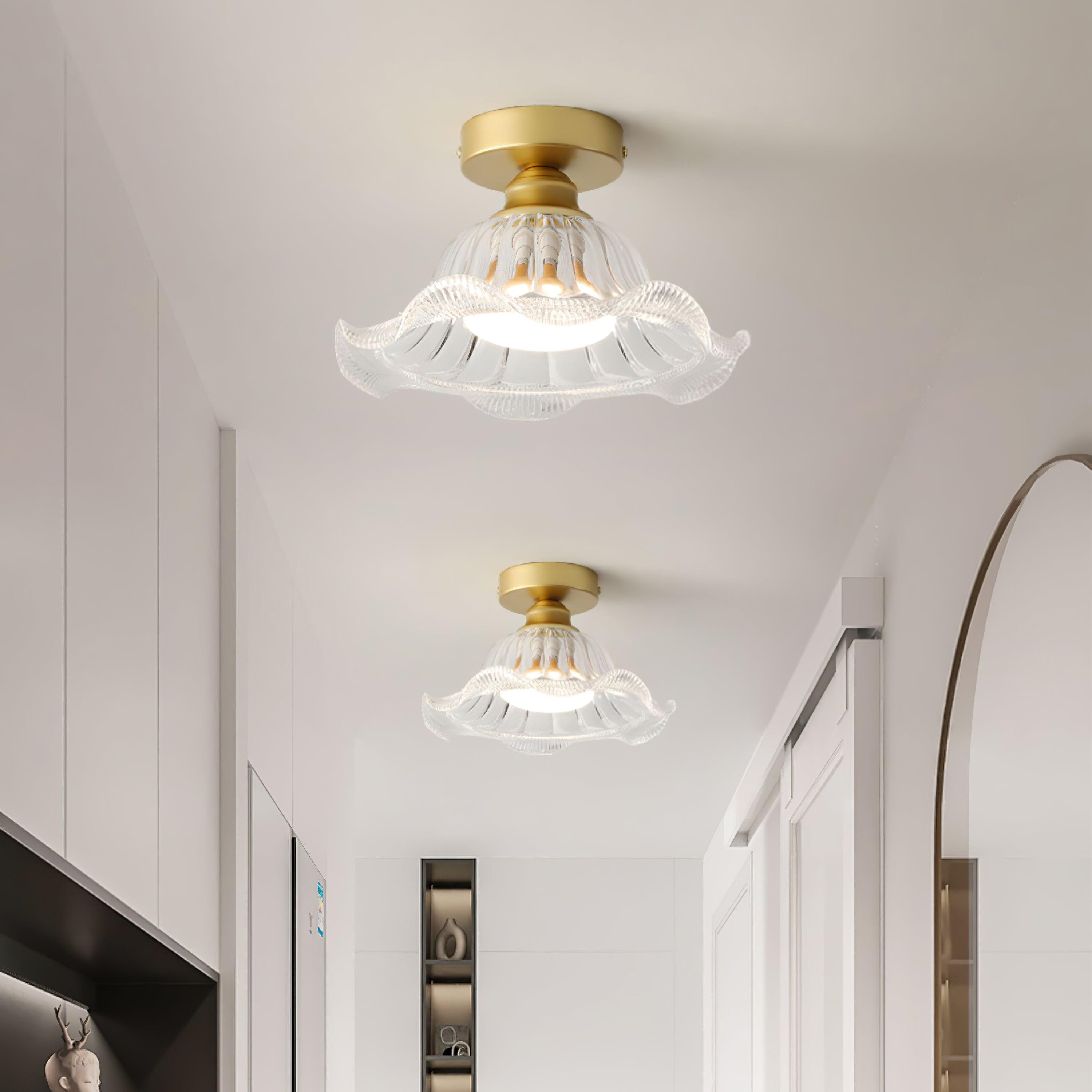 Rosa Glass Ceiling Lamp Brass Trim Elegant - Letslighting