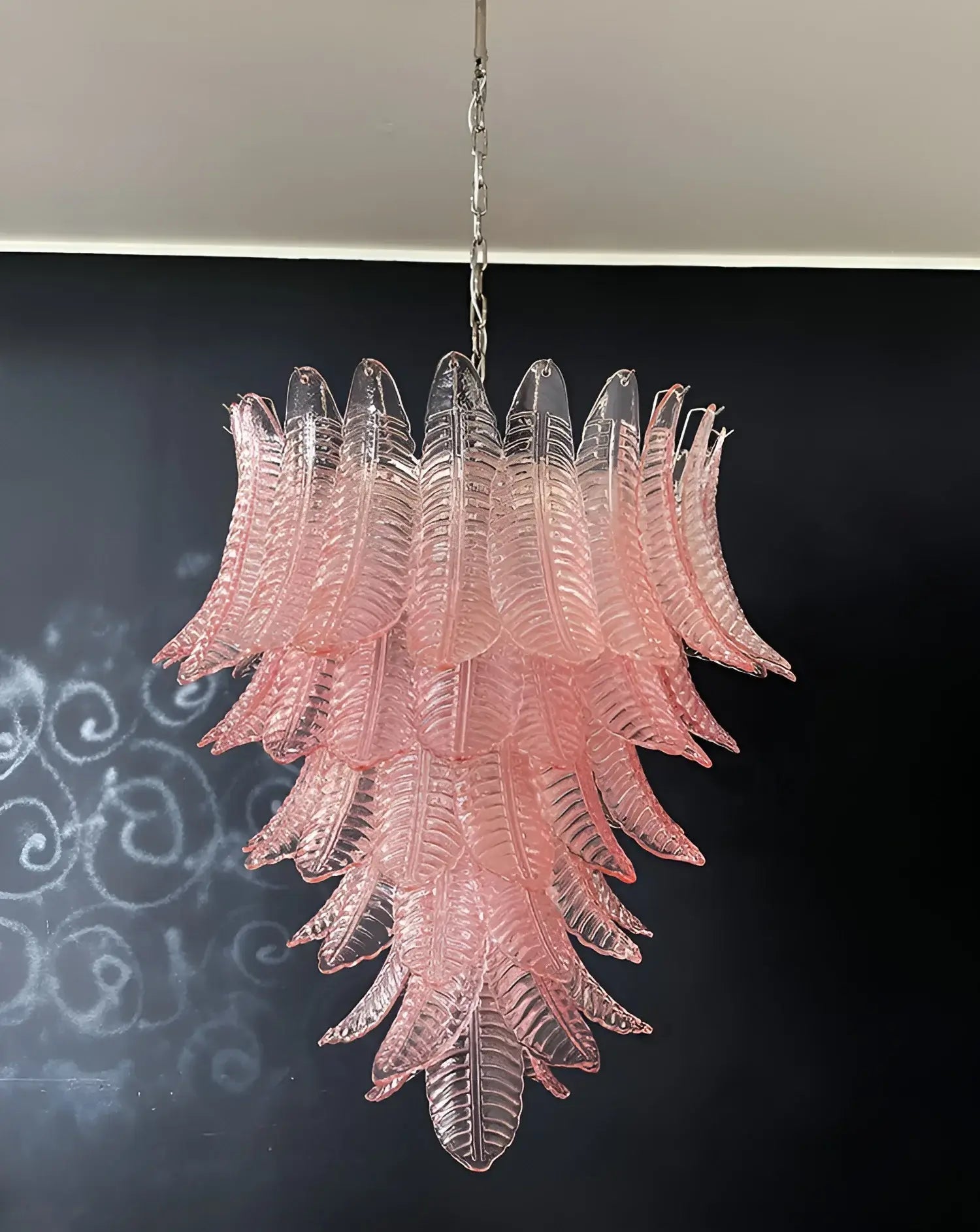 Aurora Chandelier Pink Murano Glass Leaves Cascading Romantic - Letslighting
