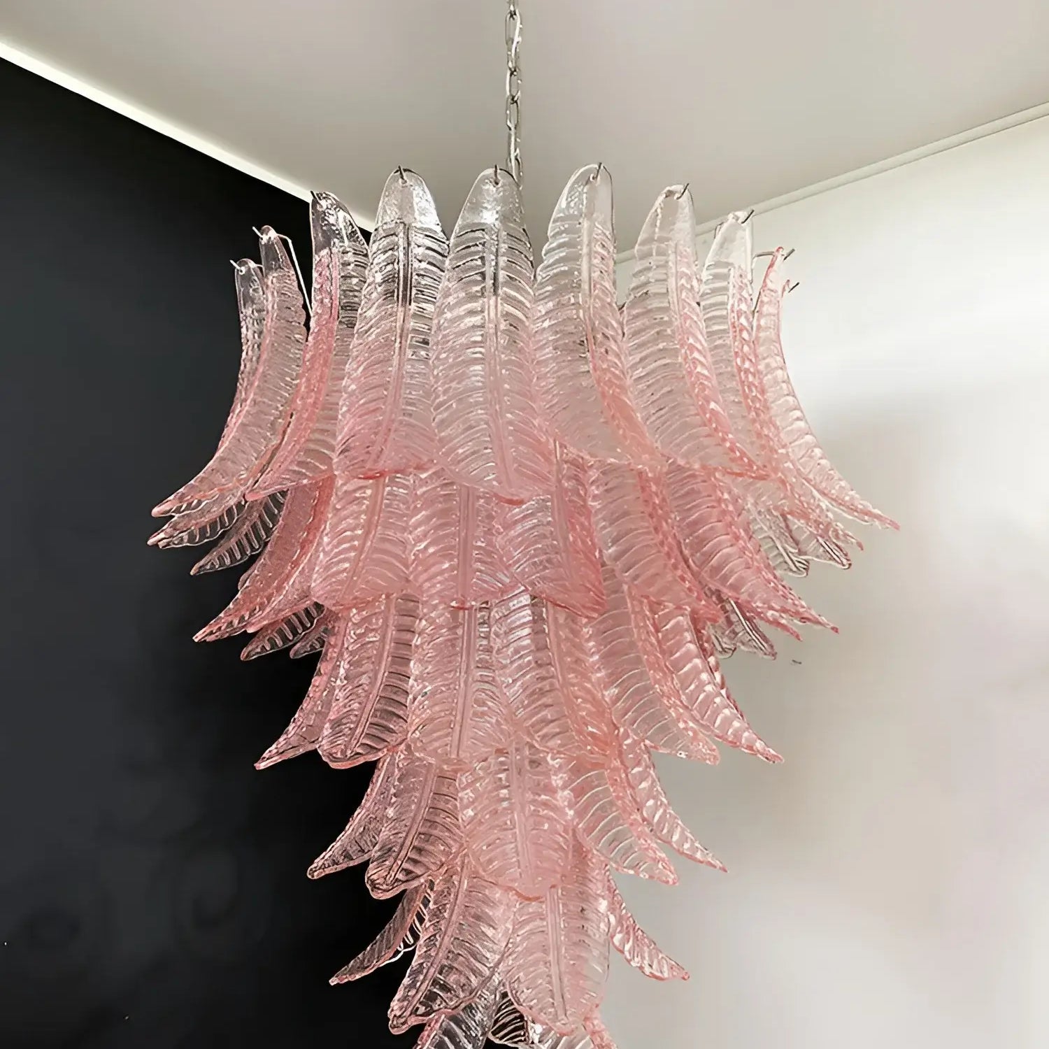 Aurora Chandelier Pink Murano Glass Leaves Cascading Romantic - Letslighting