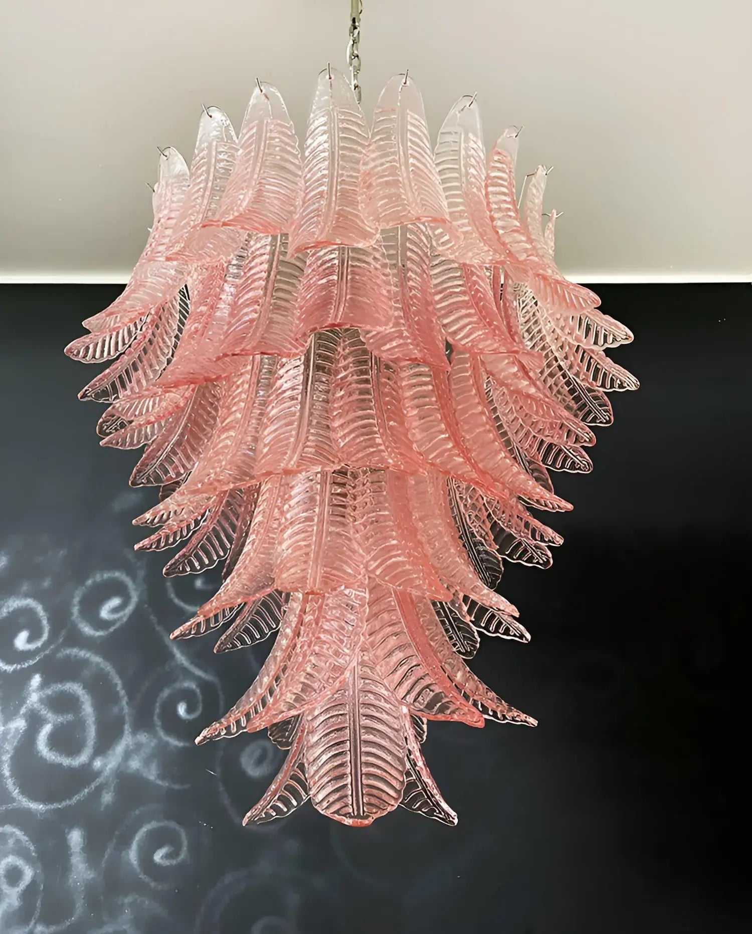 Aurora Chandelier Pink Murano Glass Leaves Cascading Romantic - Letslighting