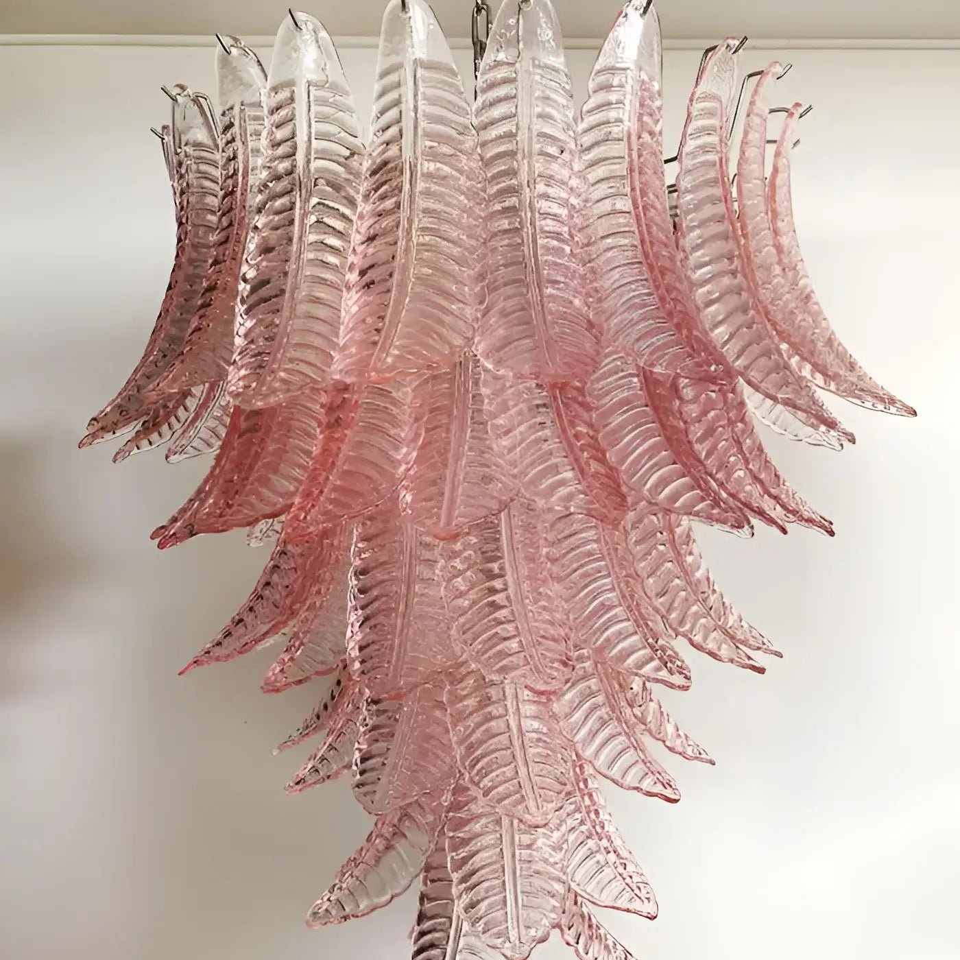 Aurora Chandelier Pink Murano Glass Leaves Cascading Romantic - Letslighting