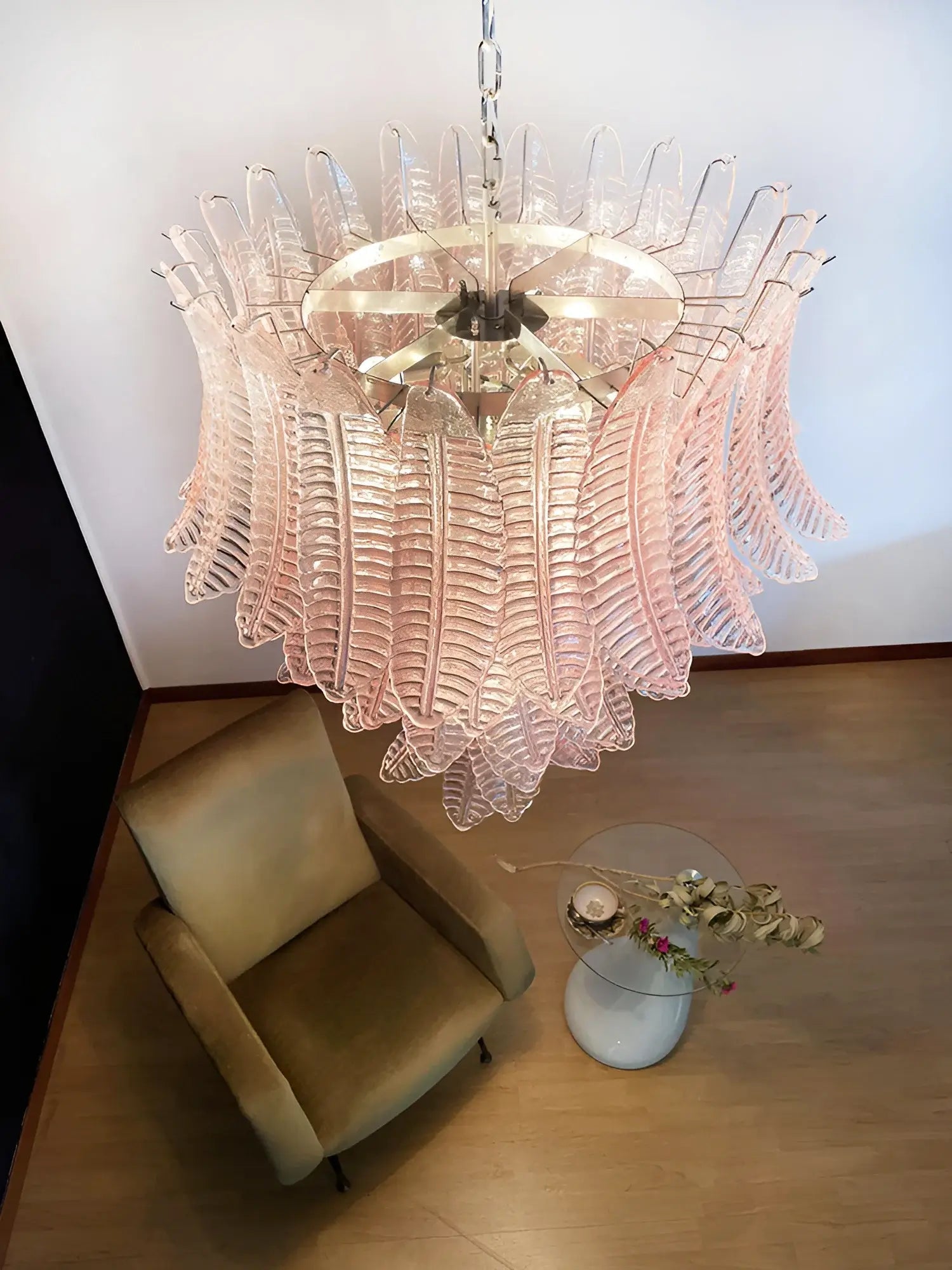 Aurora Chandelier Pink Murano Glass Leaves Cascading Romantic - Letslighting