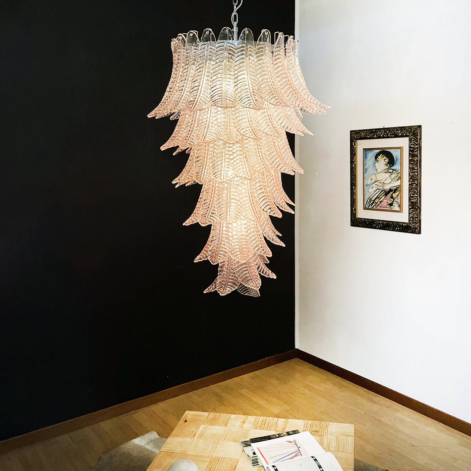 Aurora Chandelier Pink Murano Glass Leaves Cascading Romantic - Letslighting