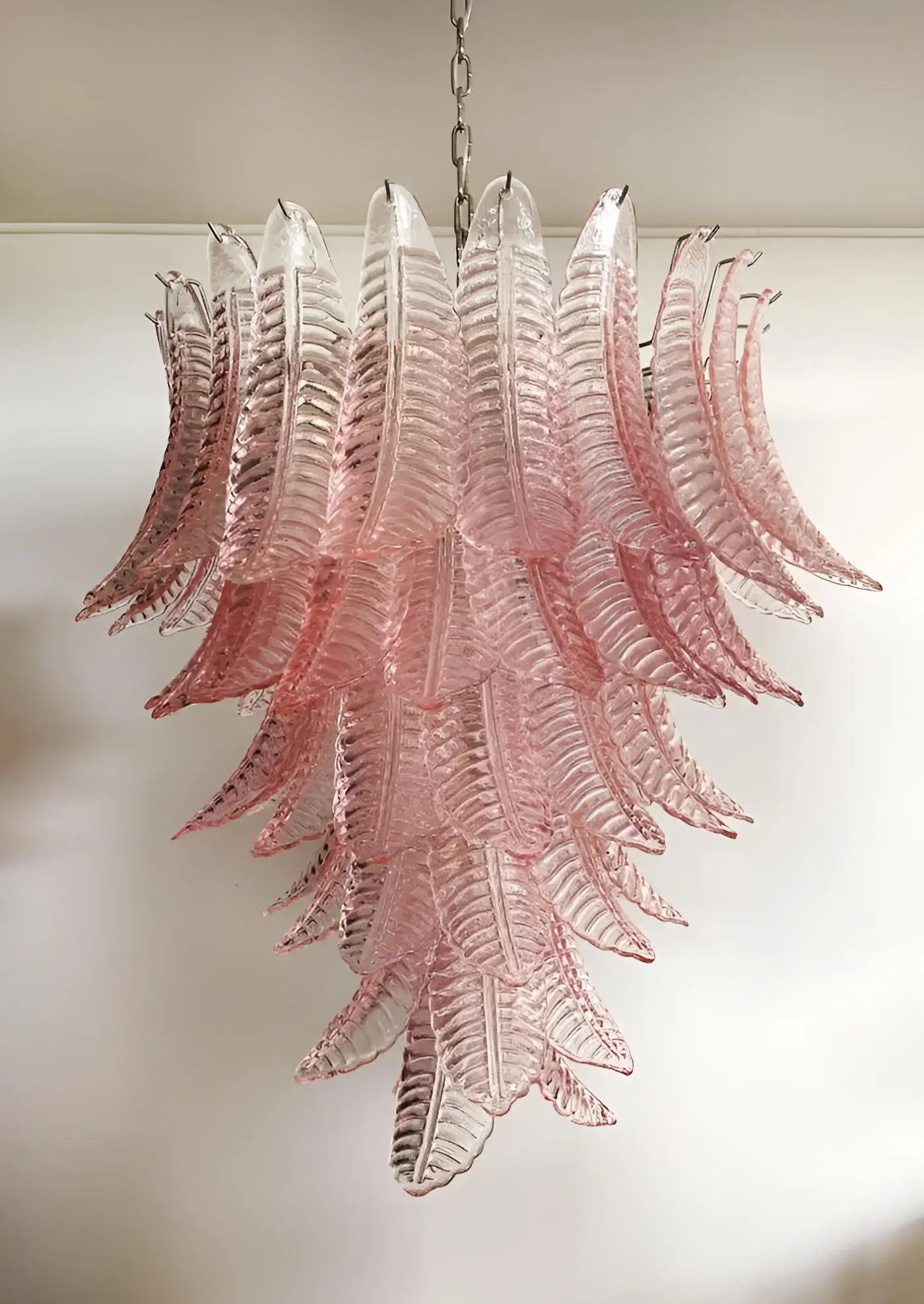 Aurora Chandelier Pink Murano Glass Leaves Cascading Romantic - Letslighting
