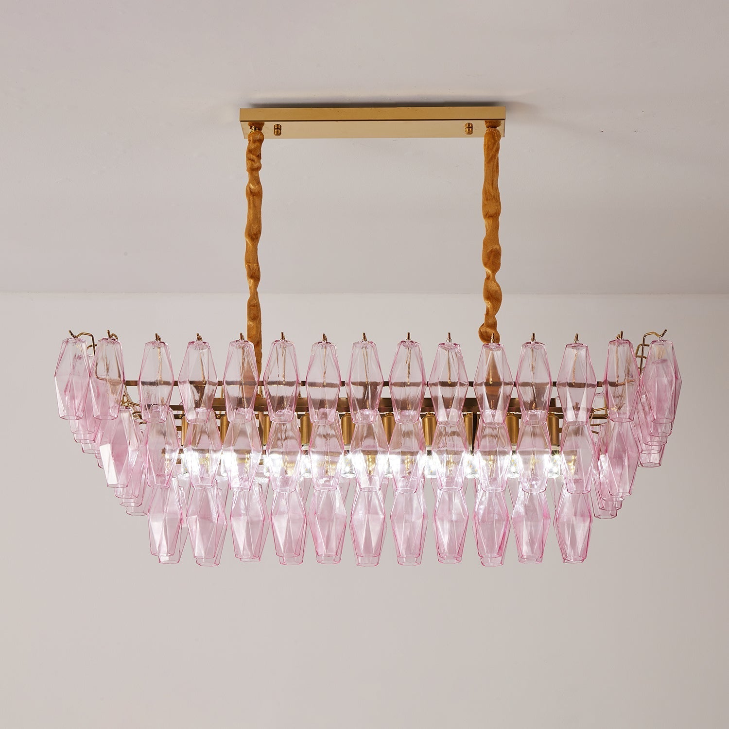 Aurora Chandelier Rose Prism Glass Rectangular Layered - Letslighting