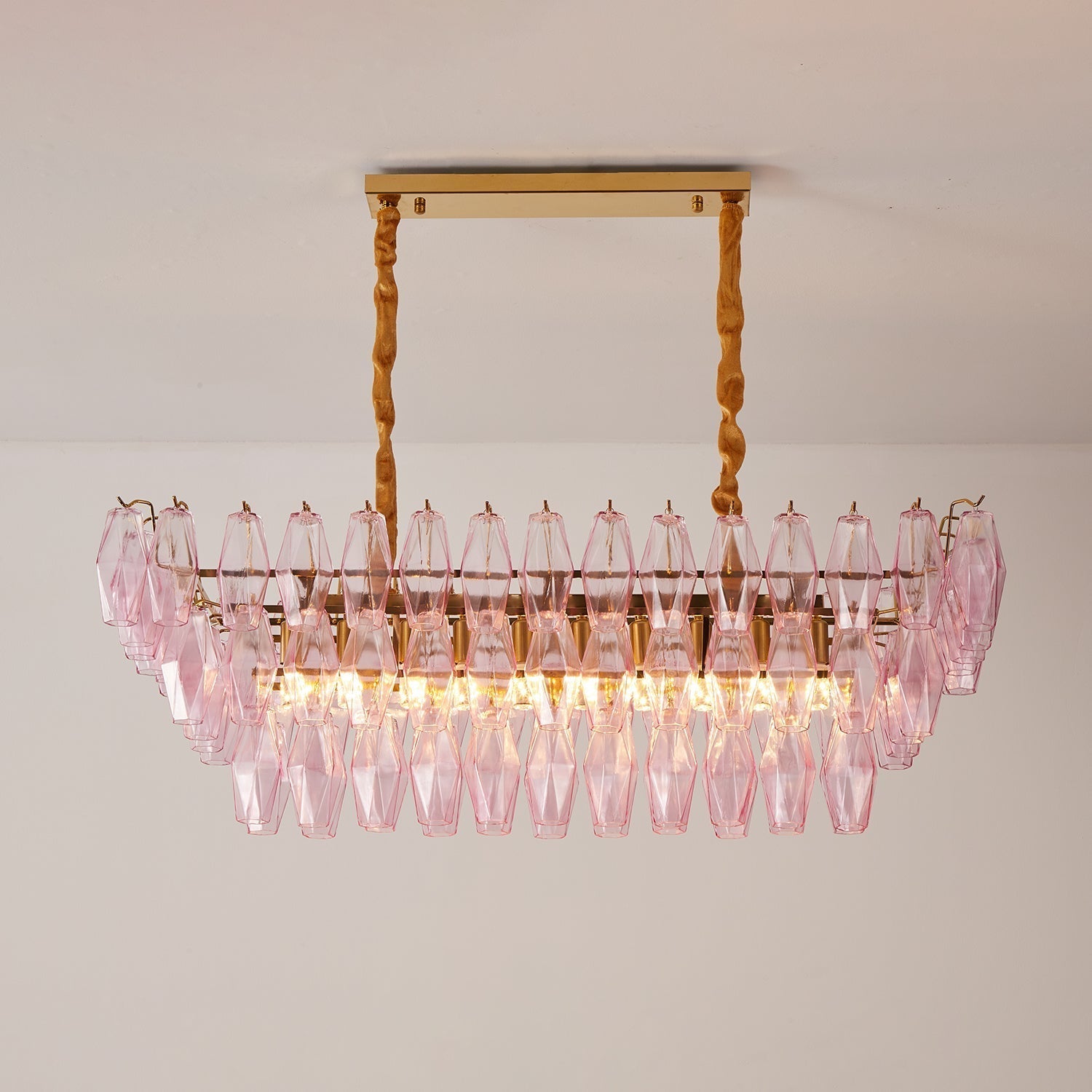 Aurora Chandelier Rose Prism Glass Rectangular Layered - Letslighting