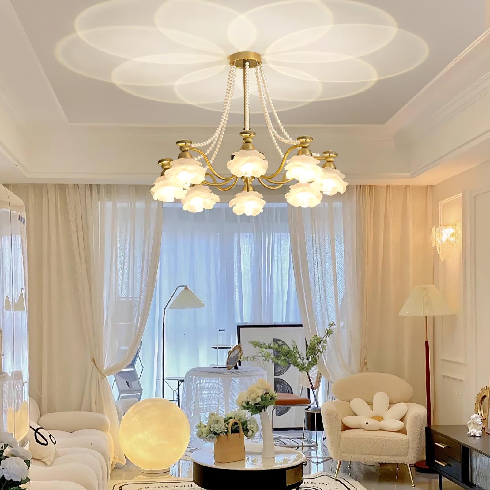 Landi Chandelier Rose Glass Petal Draped - Letslighting