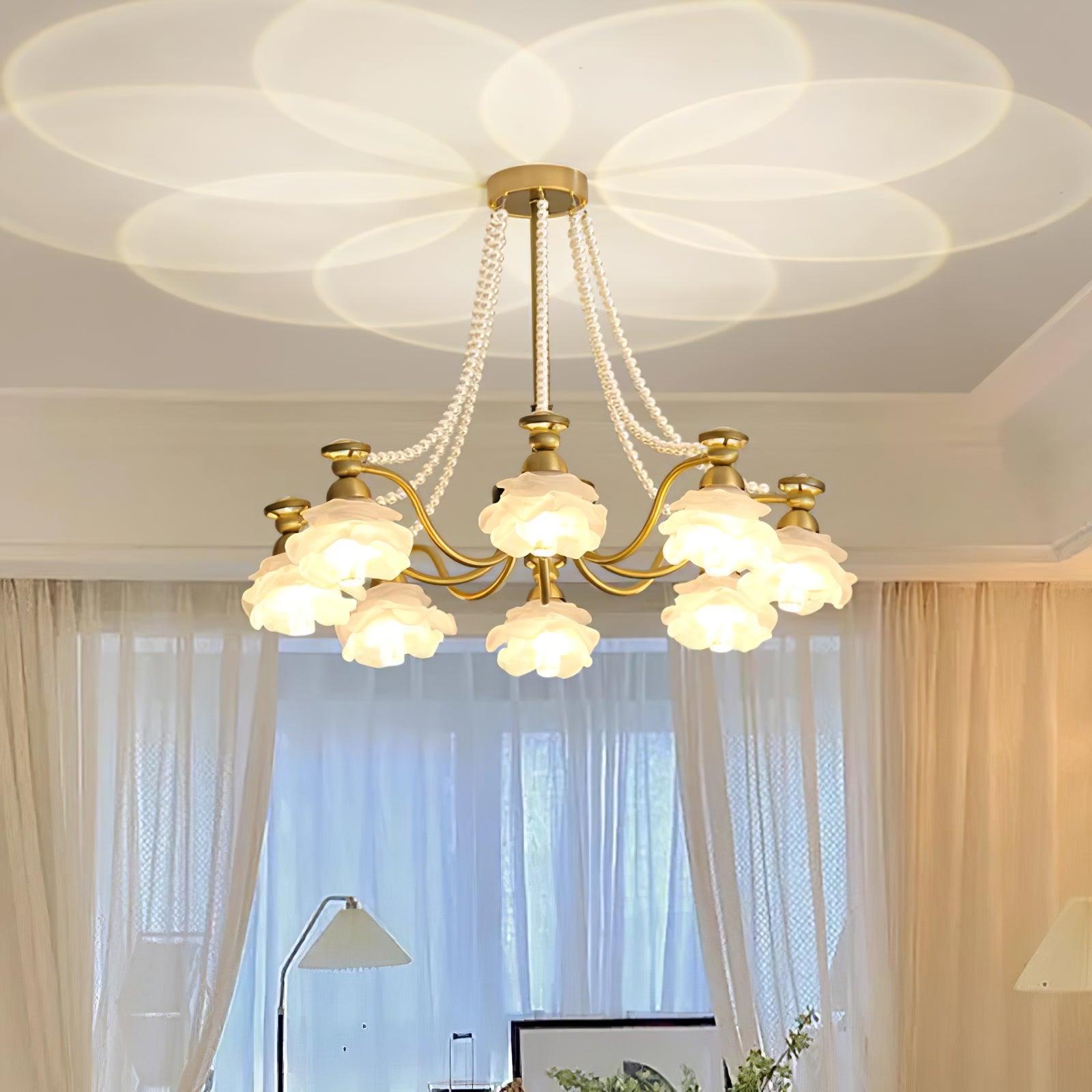 Landi Chandelier Rose Glass Petal Draped - Letslighting