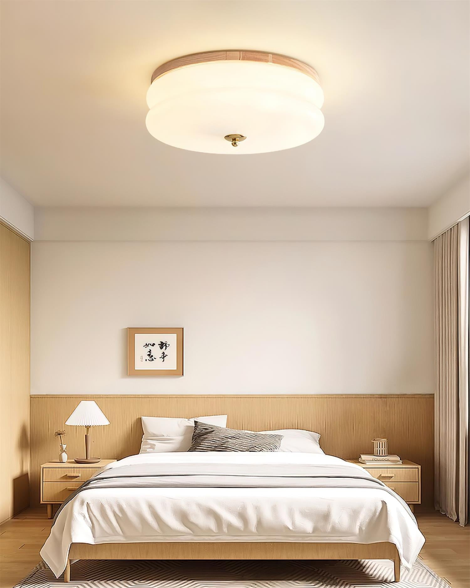 Ceiling Light Double-Layer Glass Disc Walnut Wood Minimalist - Letslighting