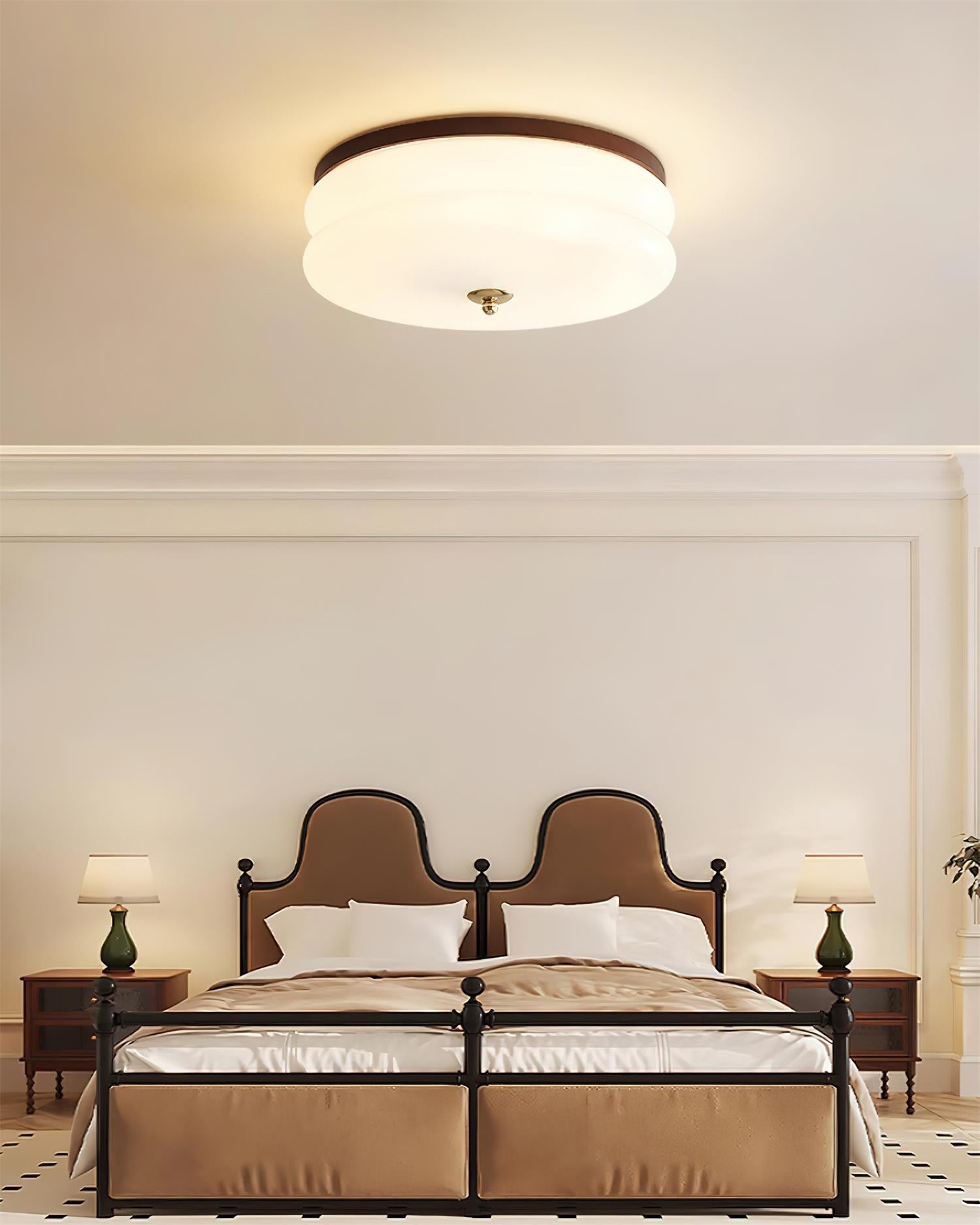 Ceiling Light Double-Layer Glass Disc Walnut Wood Minimalist - Letslighting