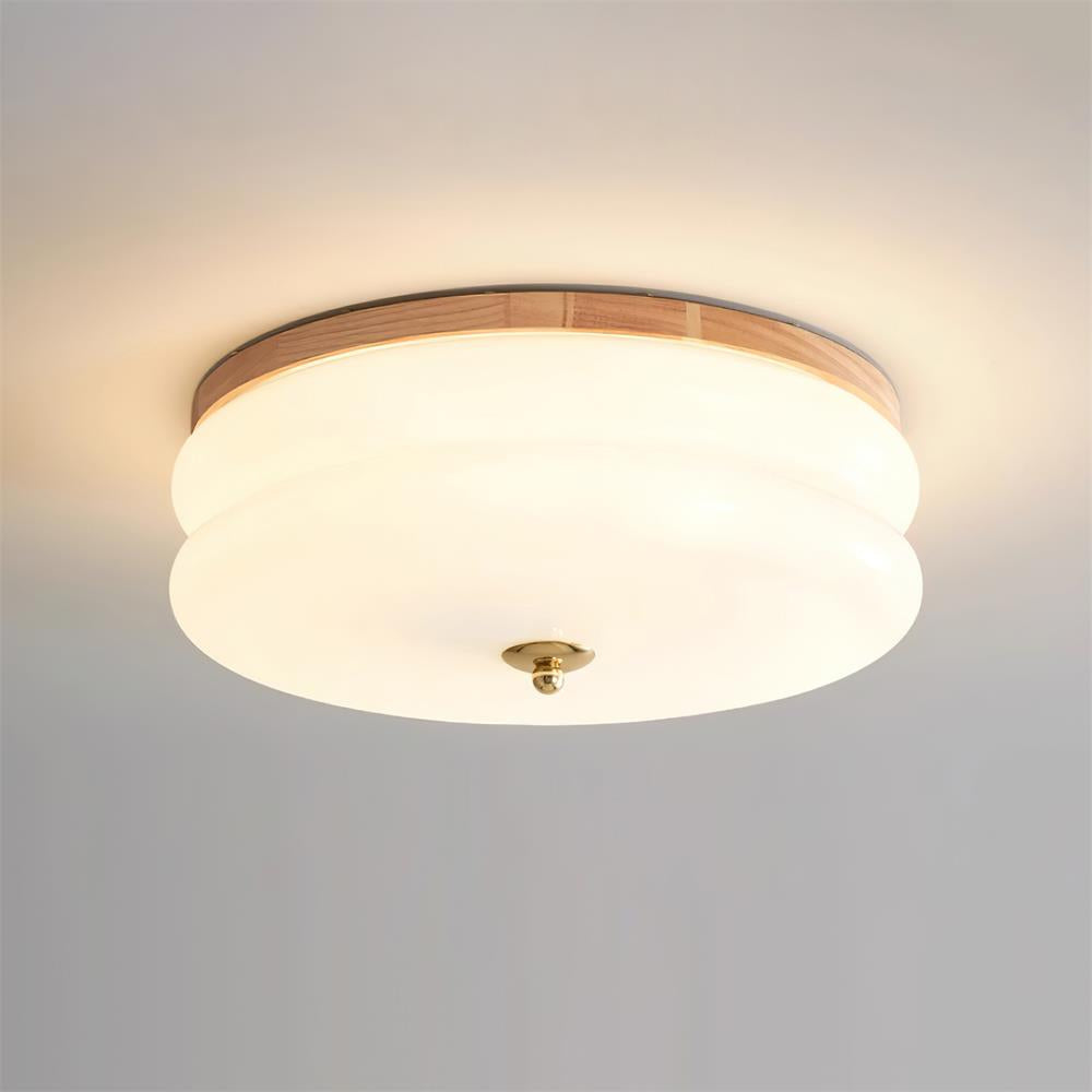 Ceiling Light Double-Layer Glass Disc Walnut Wood Minimalist - Letslighting