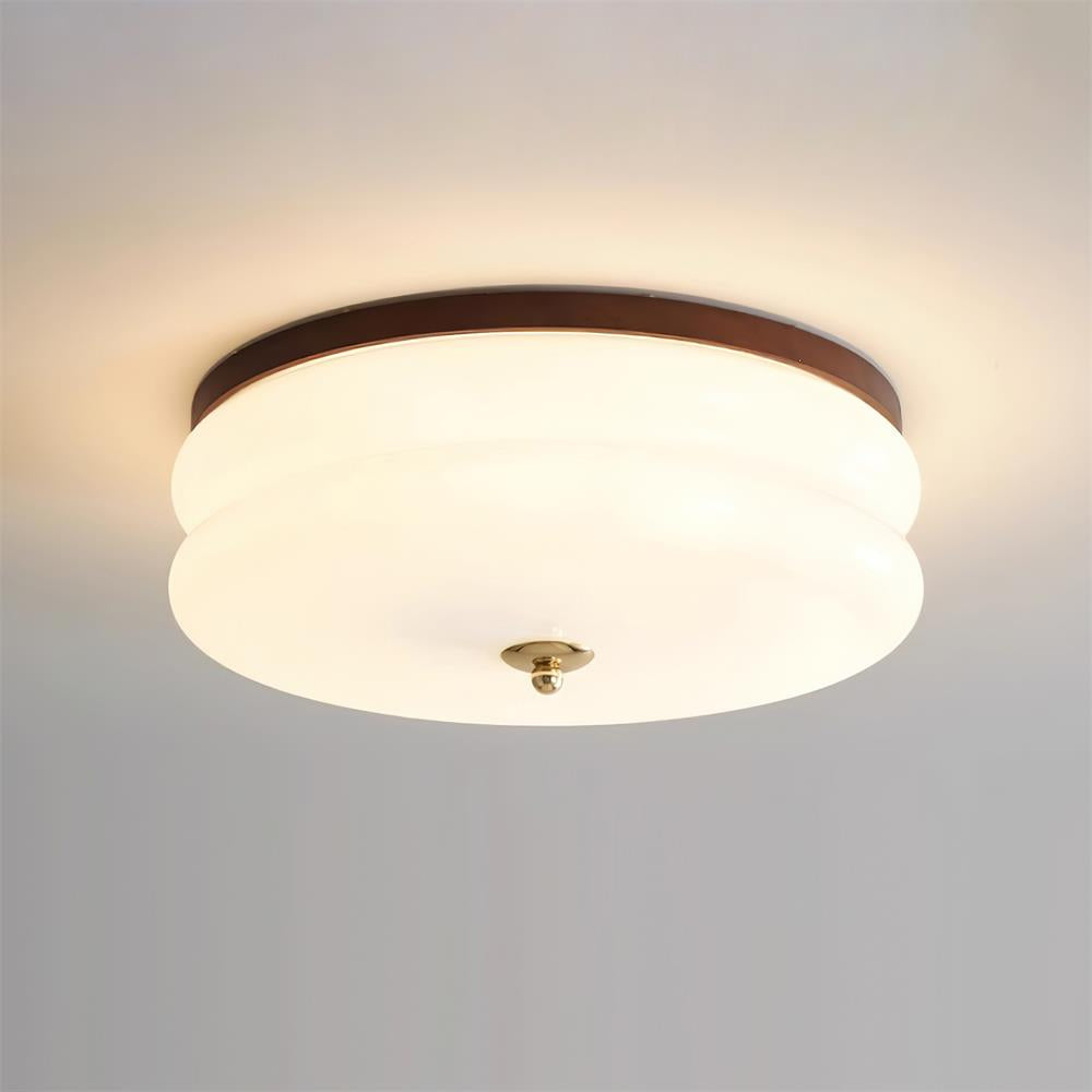Ceiling Light Double-Layer Glass Disc Walnut Wood Minimalist - Letslighting