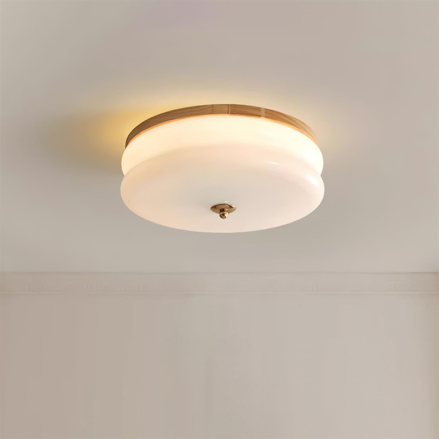Ceiling Light Double-Layer Glass Disc Walnut Wood Minimalist - Letslighting