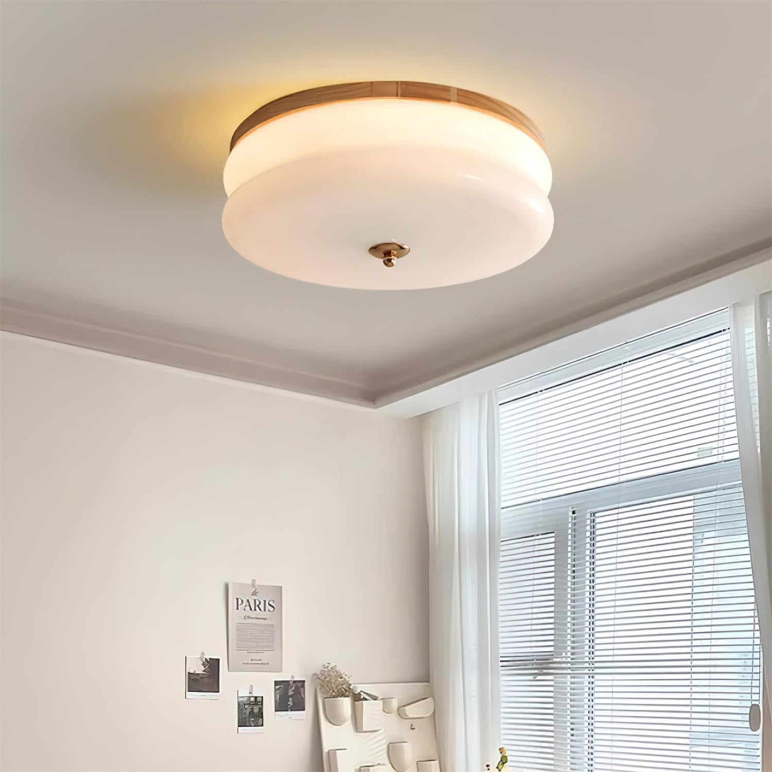 Ceiling Light Double-Layer Glass Disc Walnut Wood Minimalist - Letslighting
