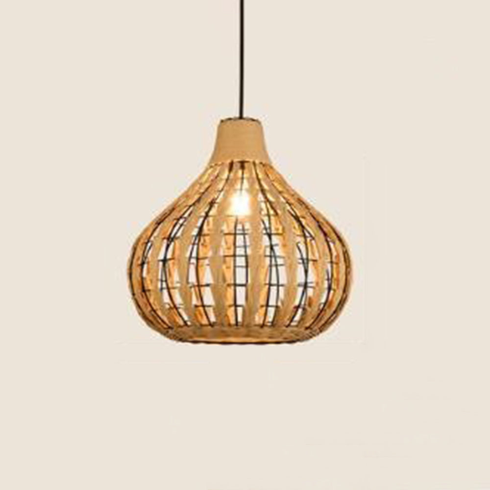 Ritta Suspension Globe Simple, Métal/Rotin, Marron Foncé/Marron Clair, Bar/Cuisine