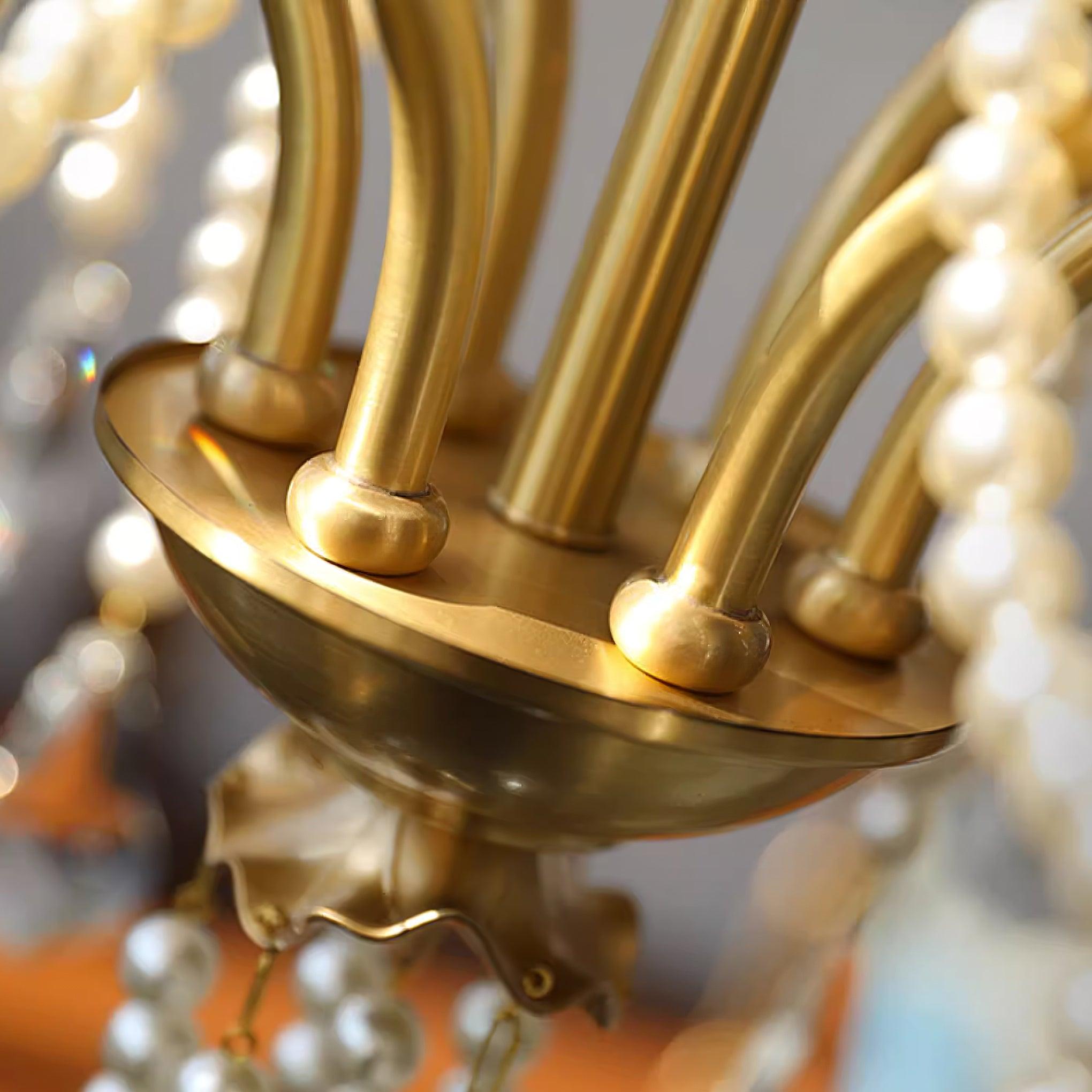 Chandelier Brass Body Crystal Pearl Drops Vintage Elegance - Letslighting