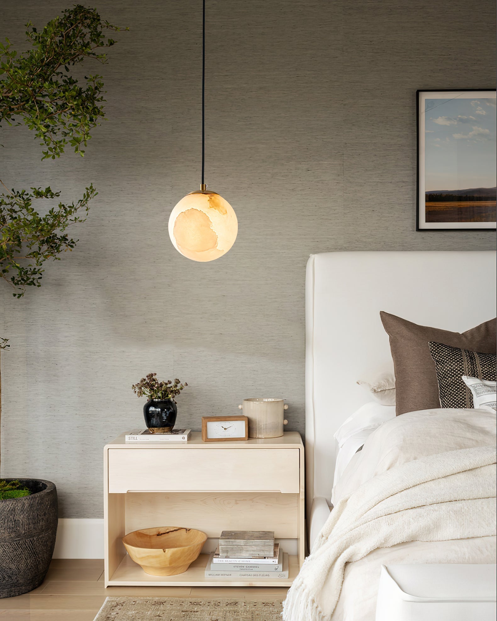 Uphaara Modern Minimalist Alabaster Pendant Light - Lamp Copper
