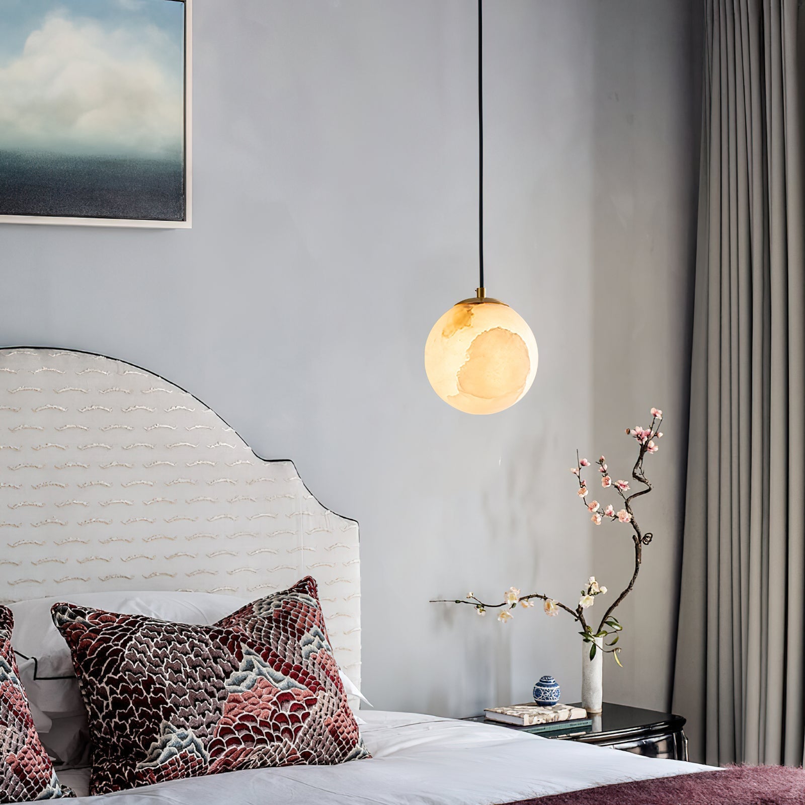 Uphaara Modern Minimalist Alabaster Pendant Light - Lamp Copper