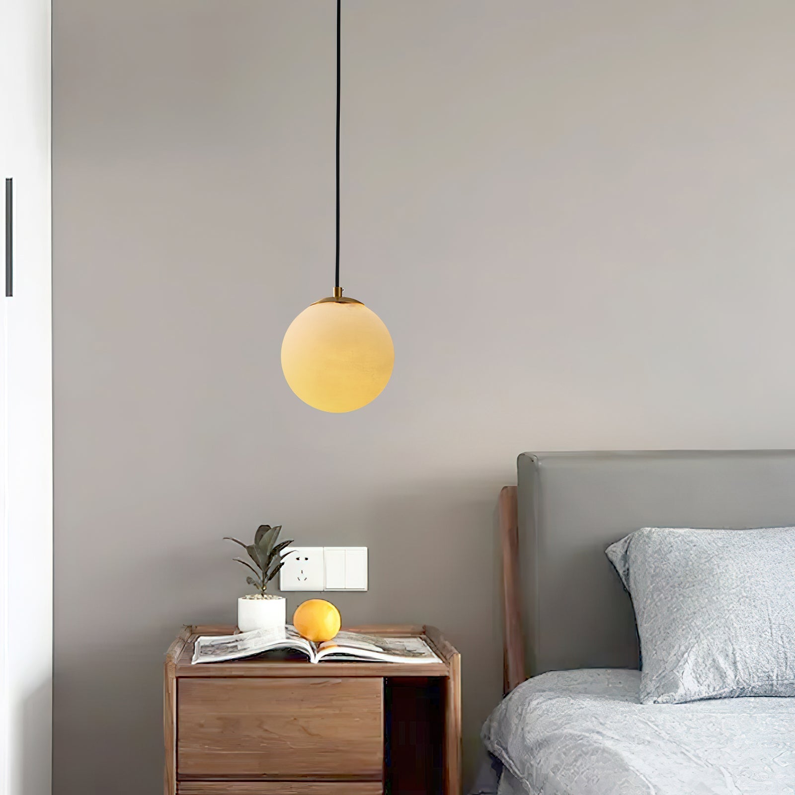 Uphaara Modern Minimalist Alabaster Pendant Light - Lamp Copper