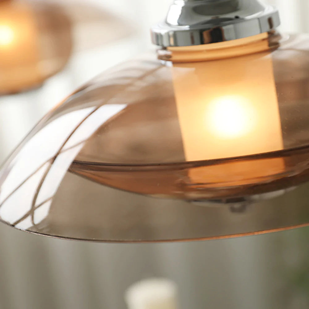 Arisha Suspension Luminaire Moderne Ronde LED Marron Verre Salon