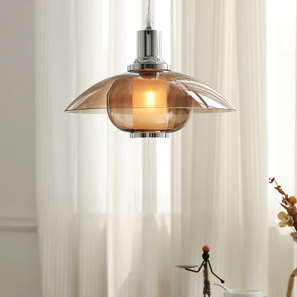 Arisha Suspension Luminaire Moderne Ronde LED Marron Verre Salon