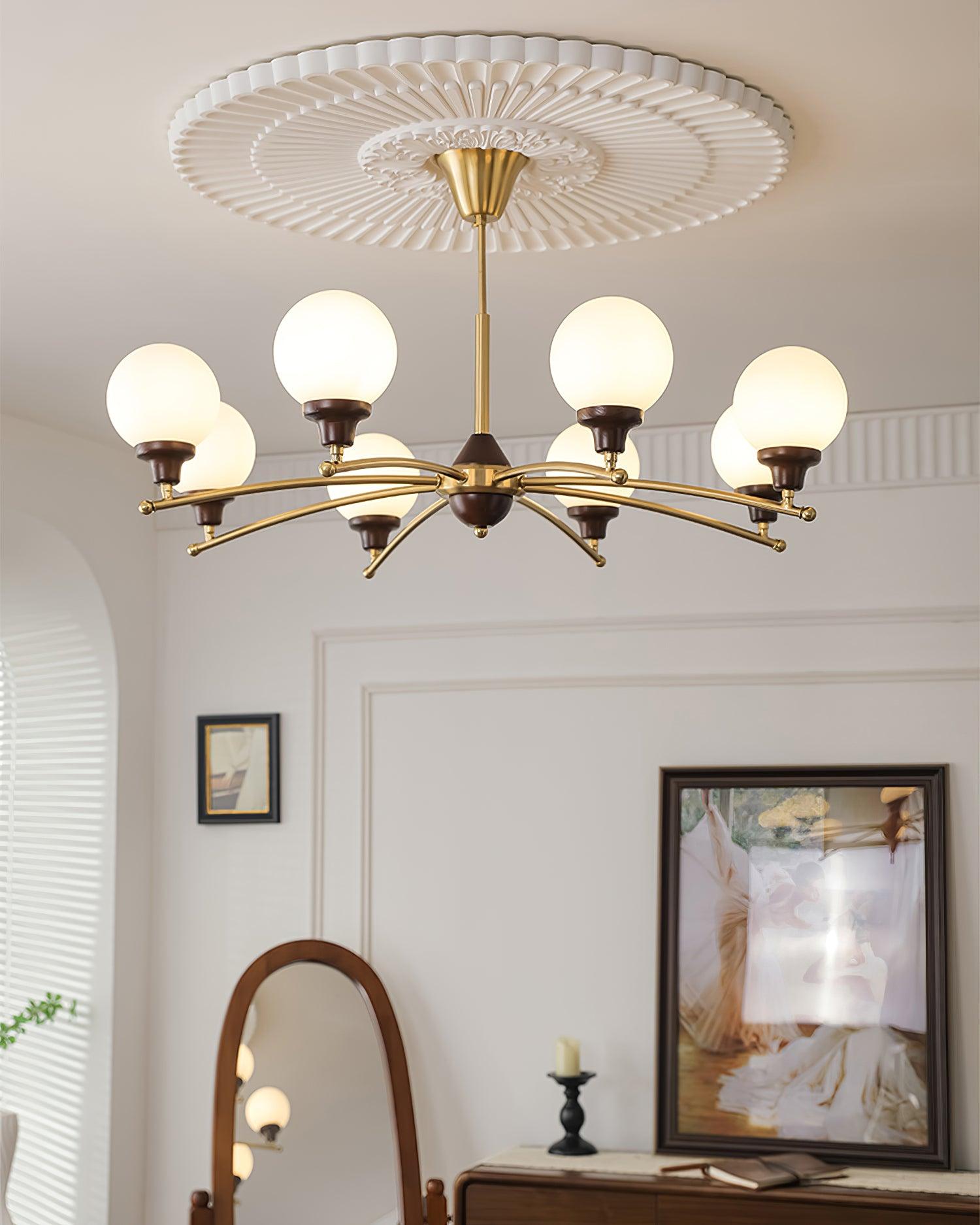 Sciolari Chandelier Walnut Wood Curved Arms - Letslighting
