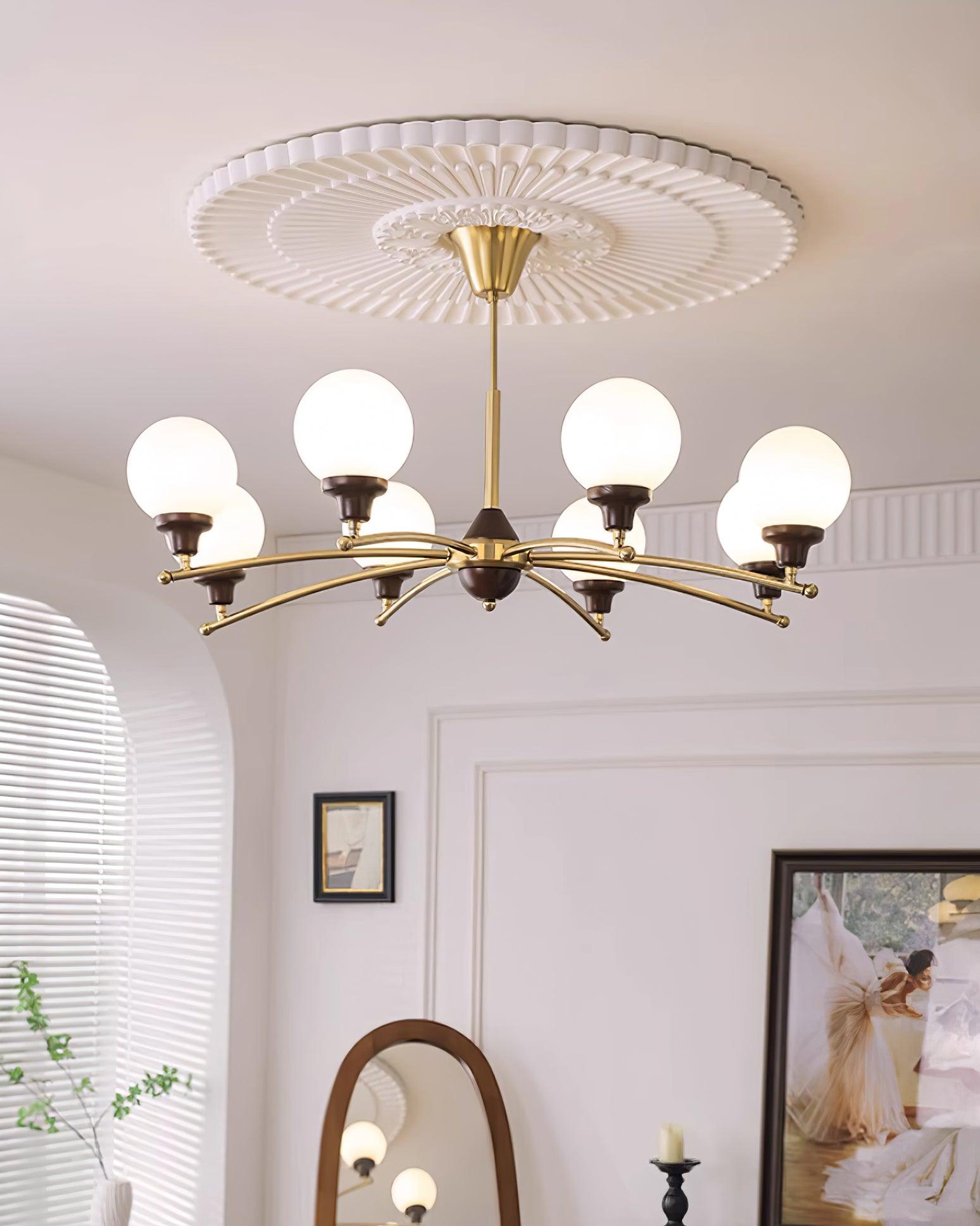Sciolari Chandelier Walnut Wood Curved Arms - Letslighting