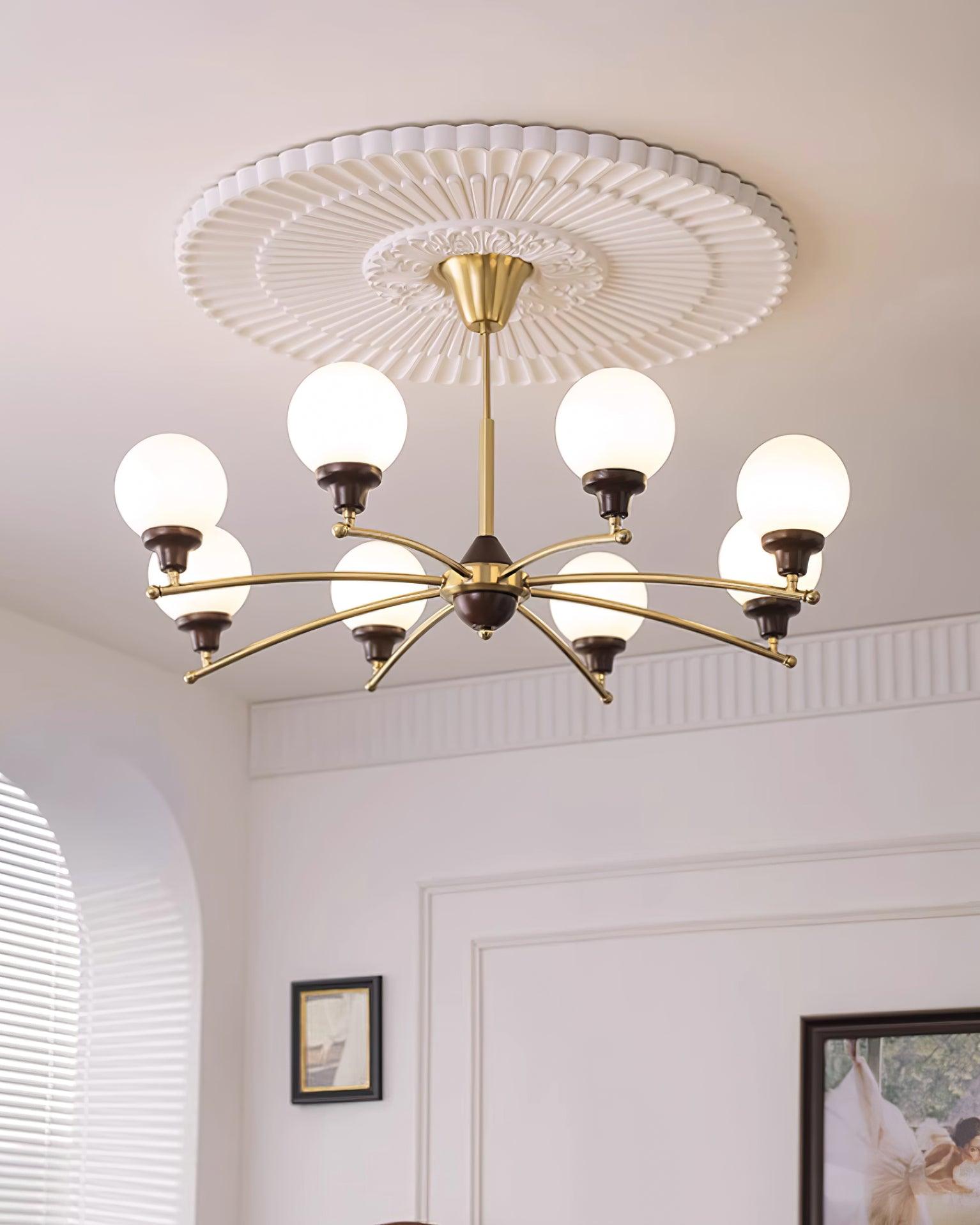 Sciolari Chandelier Walnut Wood Curved Arms - Letslighting