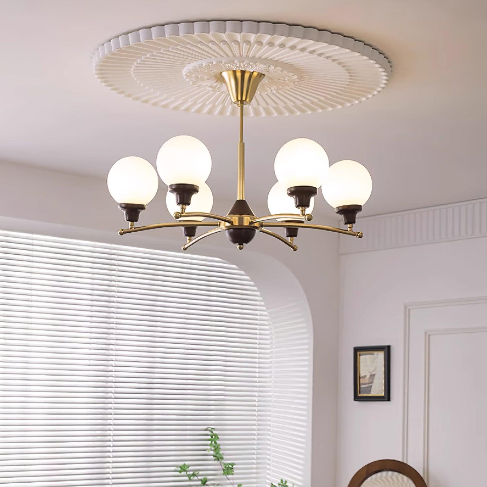 Sciolari Chandelier Walnut Wood Curved Arms - Letslighting