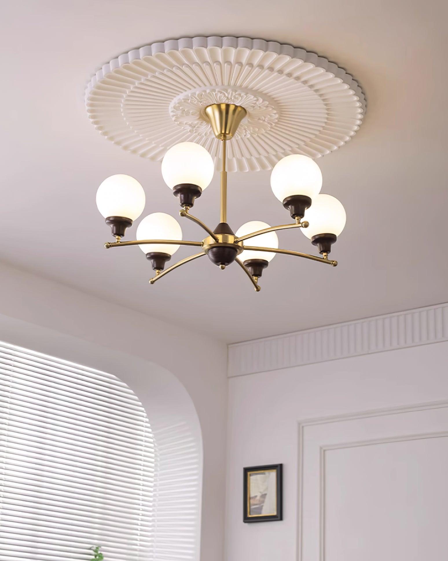 Sciolari Chandelier Walnut Wood Curved Arms - Letslighting