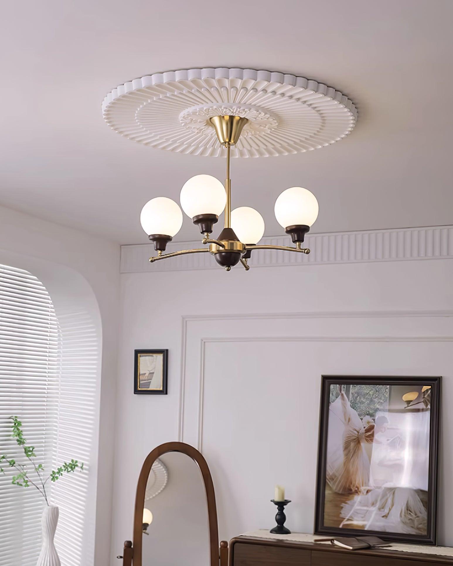 Sciolari Chandelier Walnut Wood Curved Arms - Letslighting