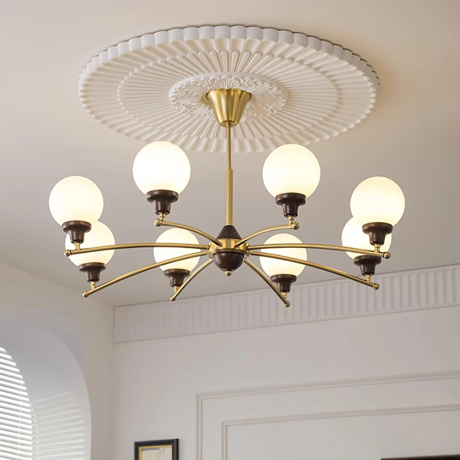 Sciolari Chandelier Walnut Wood Curved Arms - Letslighting