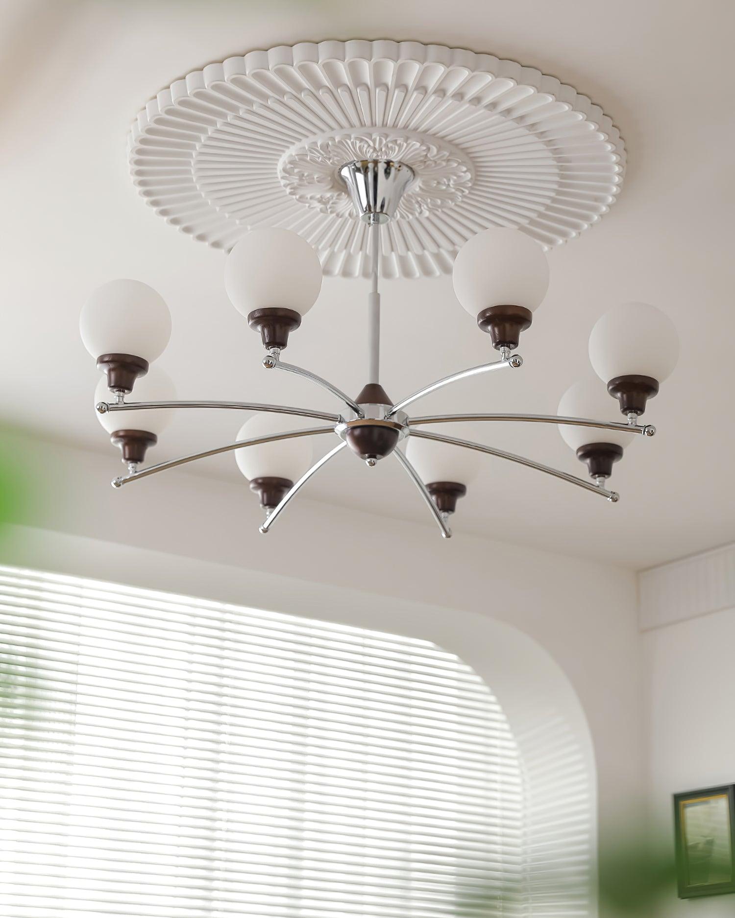 Sciolari Chandelier Walnut Wood Curved Arms - Letslighting