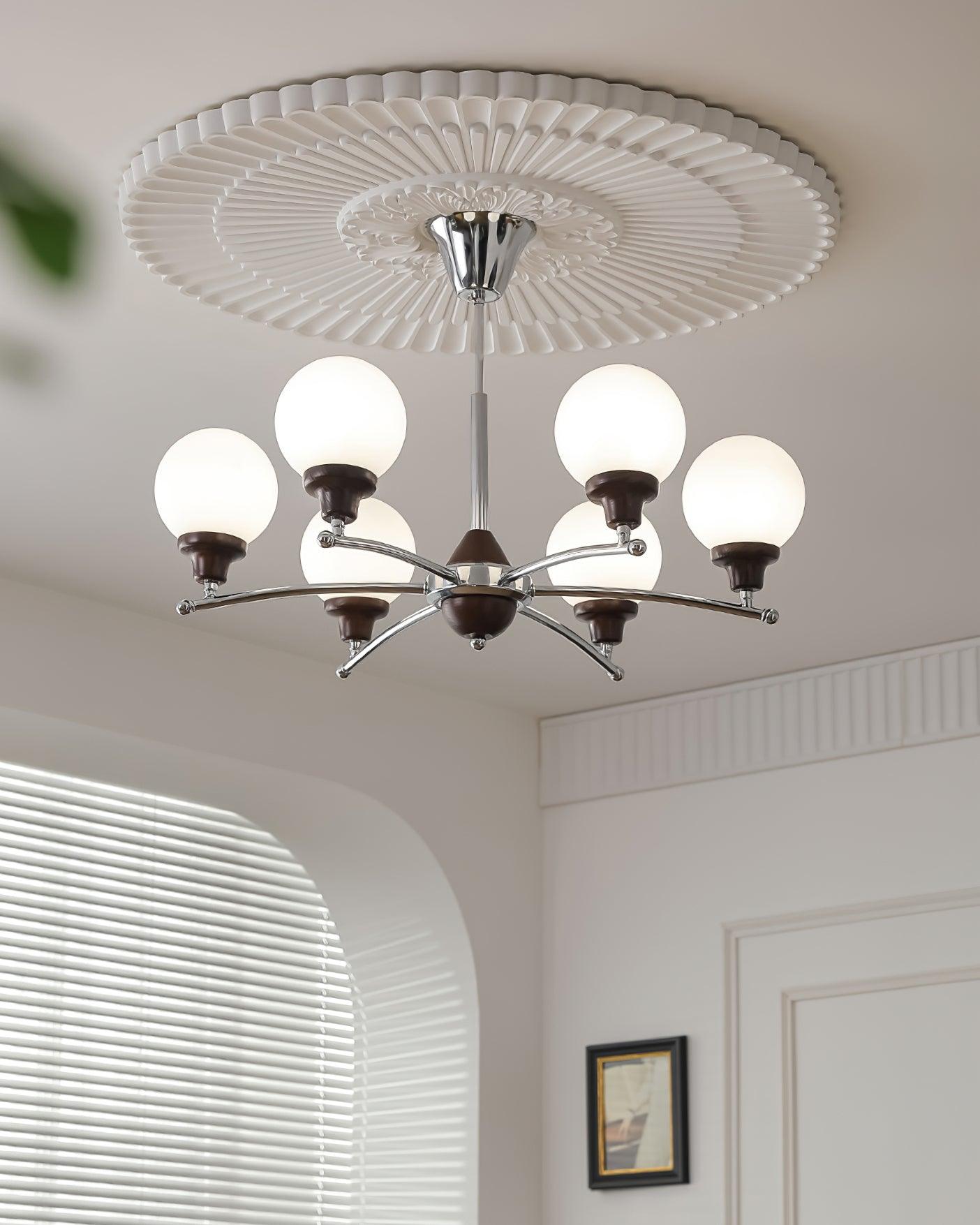 Sciolari Chandelier Walnut Wood Curved Arms - Letslighting