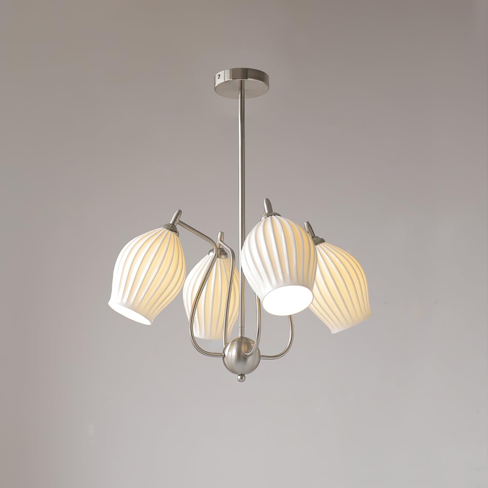 Lustra Chandelier Ceramic Ribbed Sculptural Glass Elegant - Letslighting