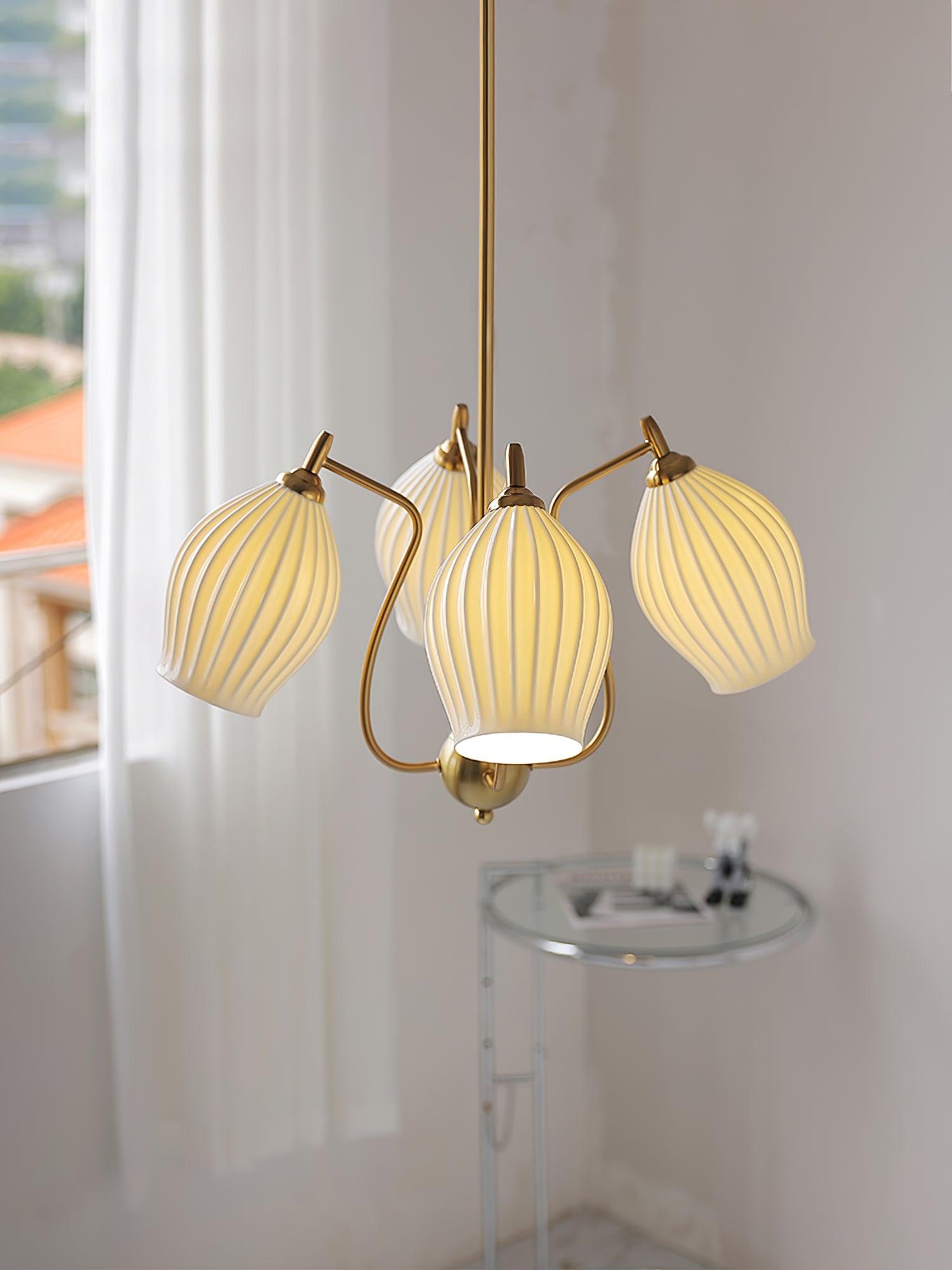 Lustra Chandelier Ceramic Ribbed Sculptural Glass Elegant - Letslighting