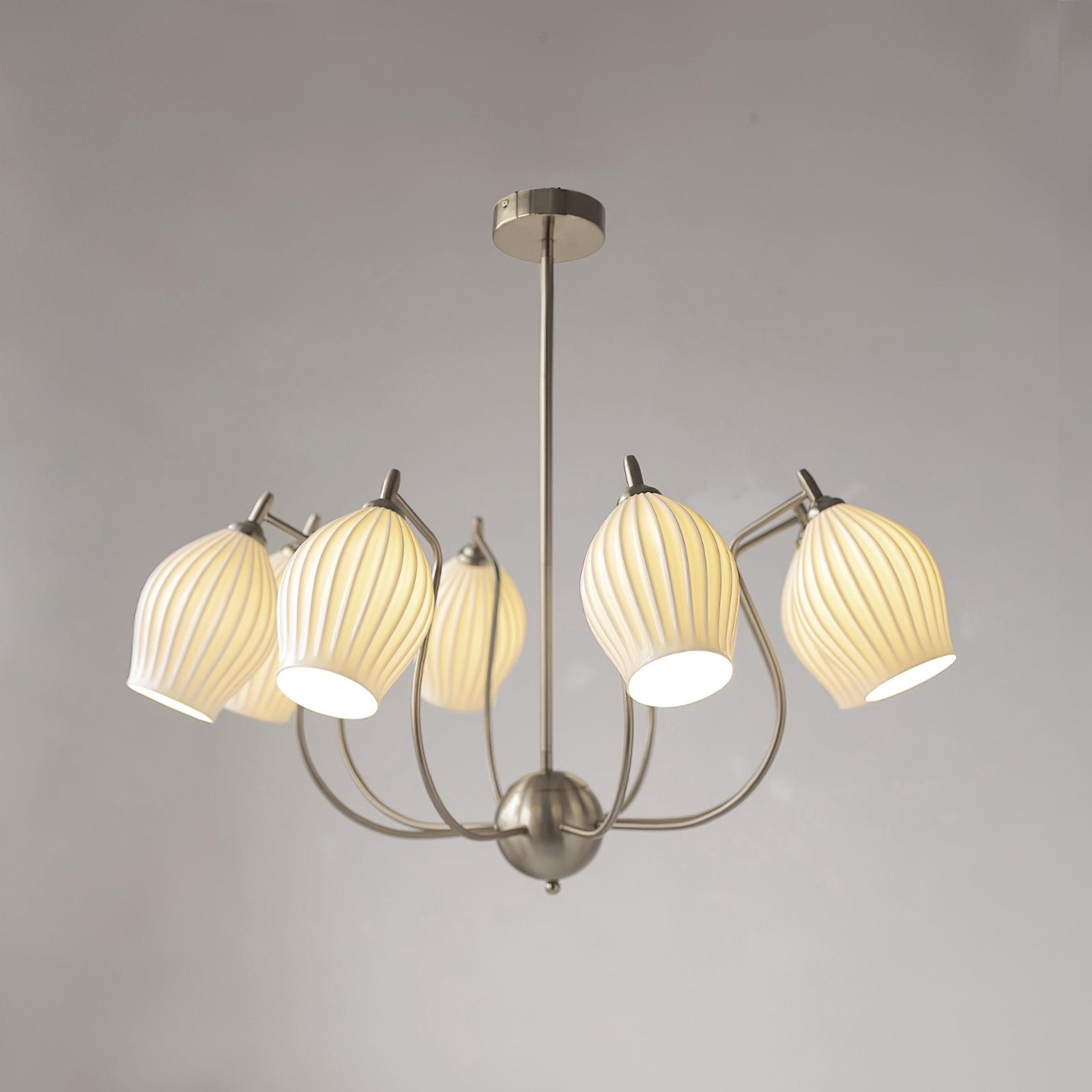 Lustra Chandelier Ceramic Ribbed Sculptural Glass Elegant - Letslighting