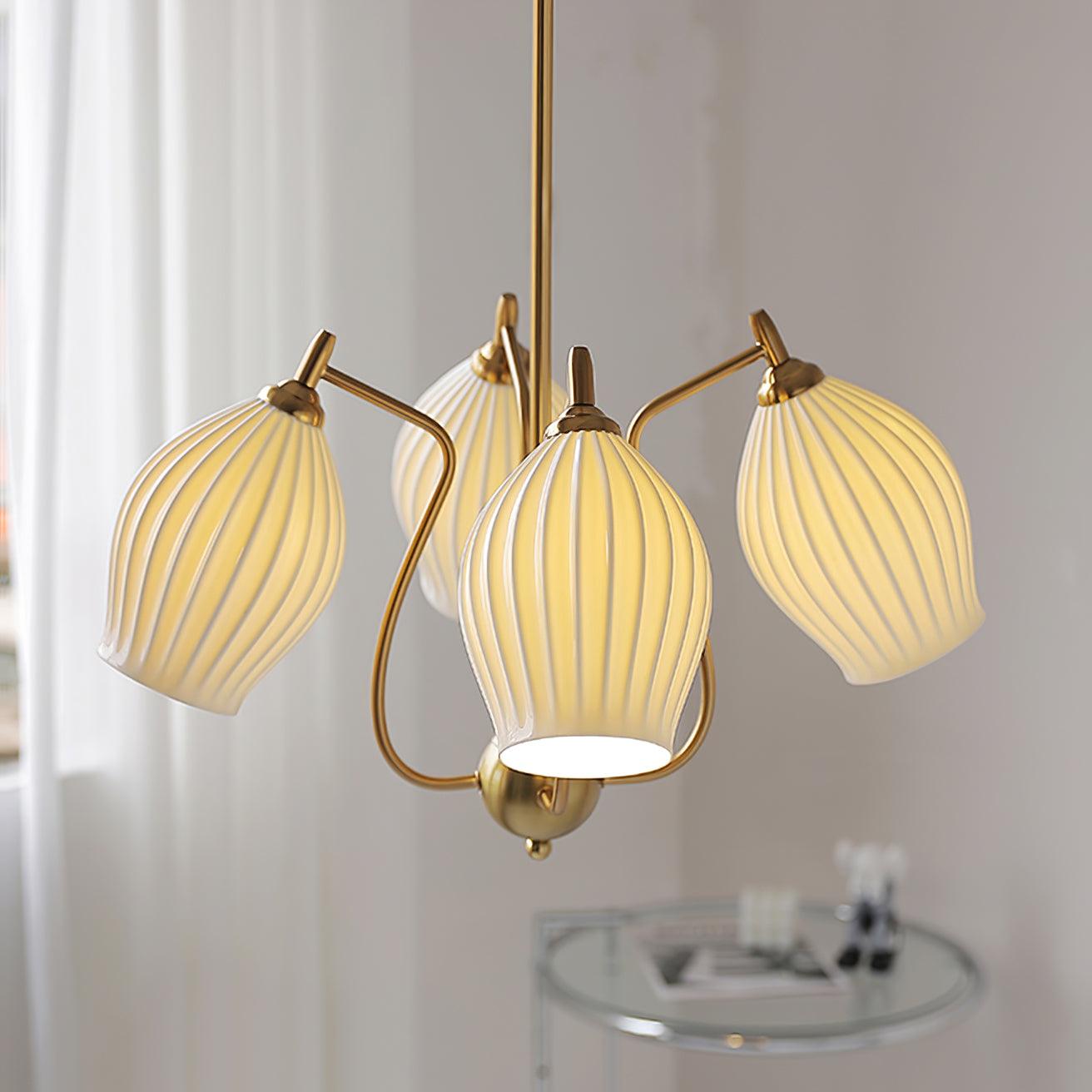 Lustra Chandelier Ceramic Ribbed Sculptural Glass Elegant - Letslighting
