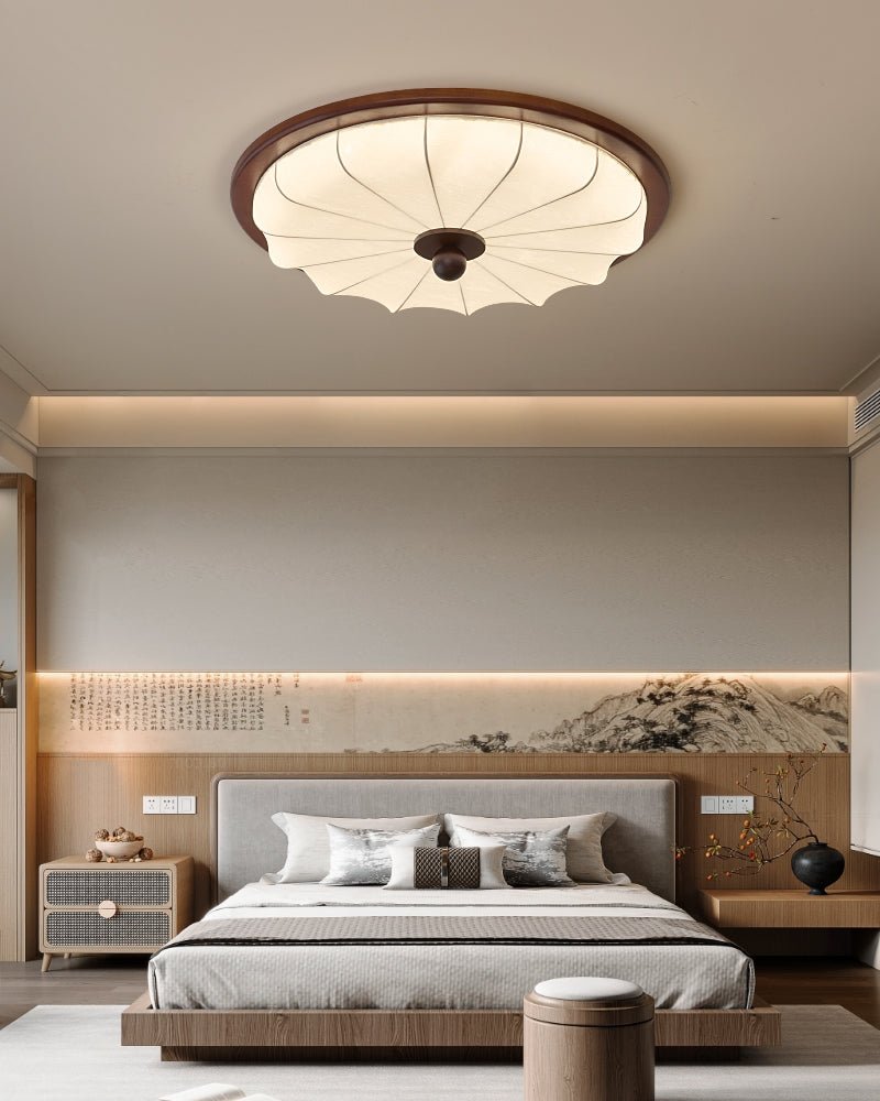 Seraphyne Moderne Tissu Bois Plafonnier Lumière