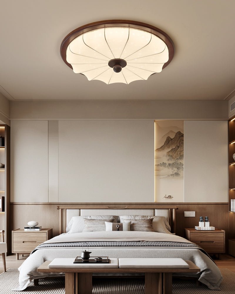 Seraphyne Moderne Tissu Bois Plafonnier Lumière