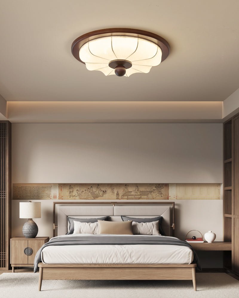 Seraphyne Moderne Tissu Bois Plafonnier Lumière