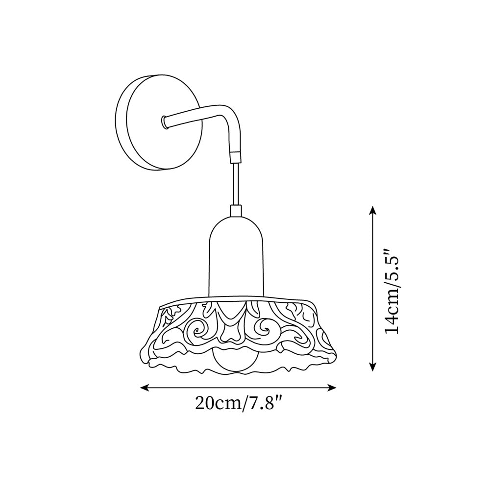 Wall Lamp with Carved Resin Shade Walnut Wood Arm Vintage - Letslighting