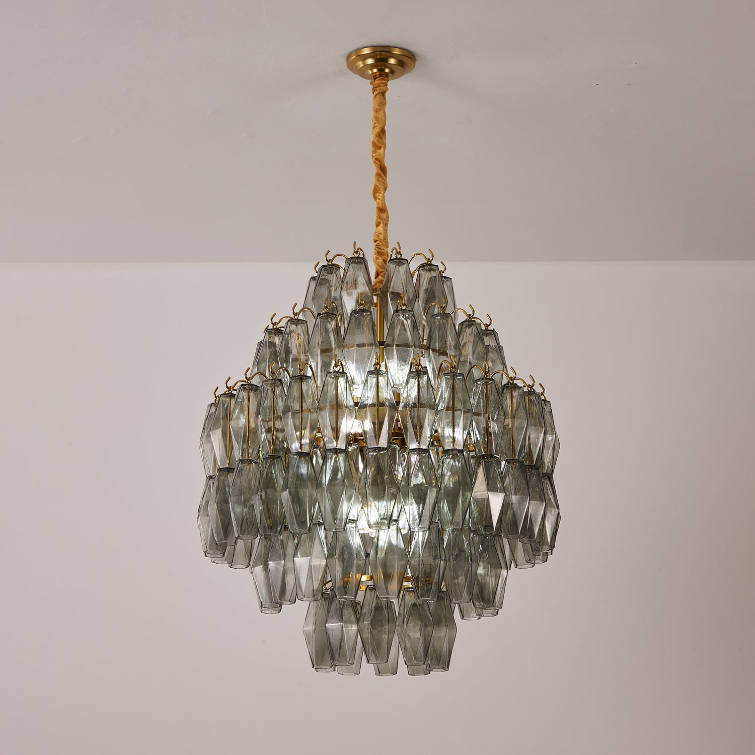 Aurora Chandelier Smoke Gray Prism Glass Layered - Letslighting