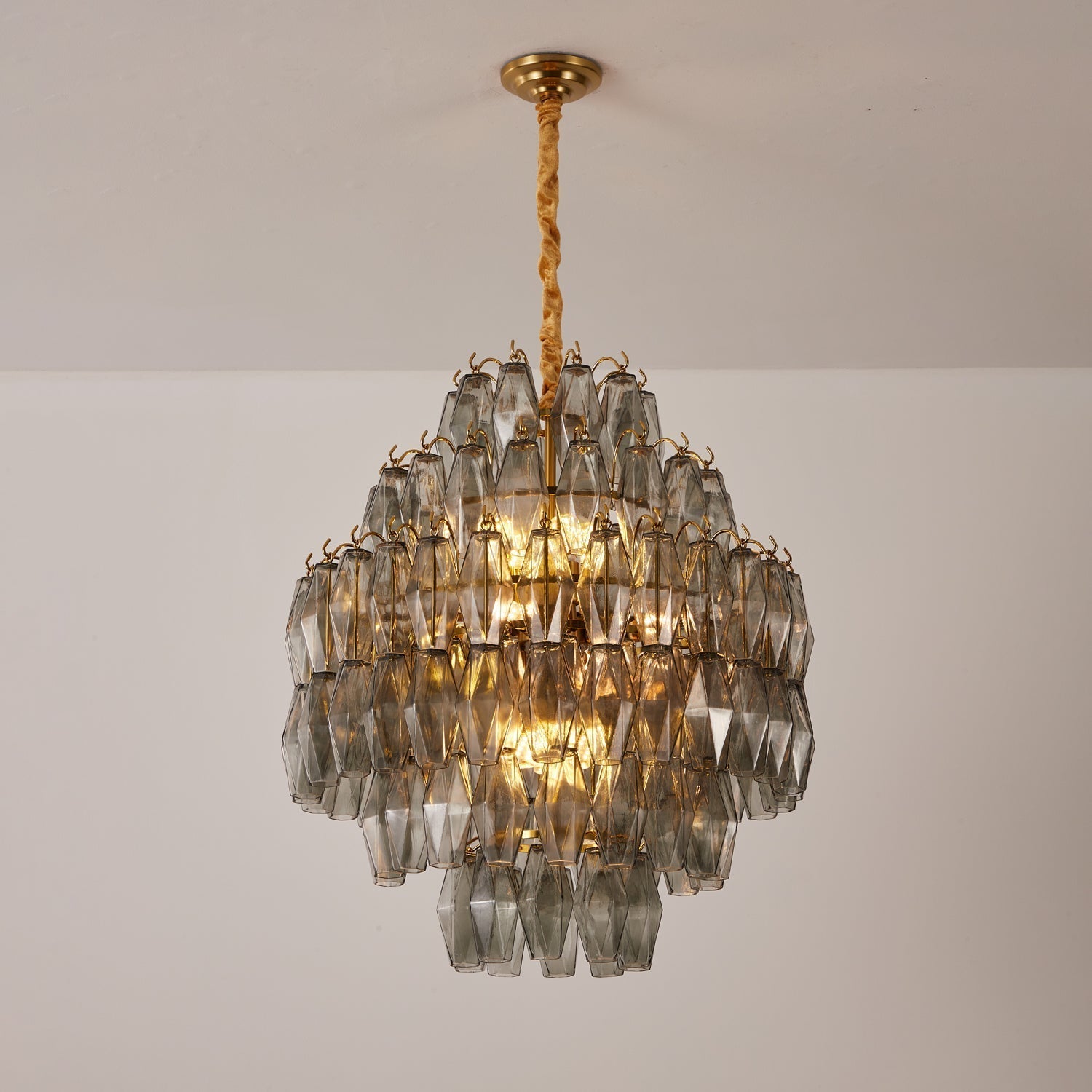 Aurora Chandelier Smoke Gray Prism Glass Layered - Letslighting